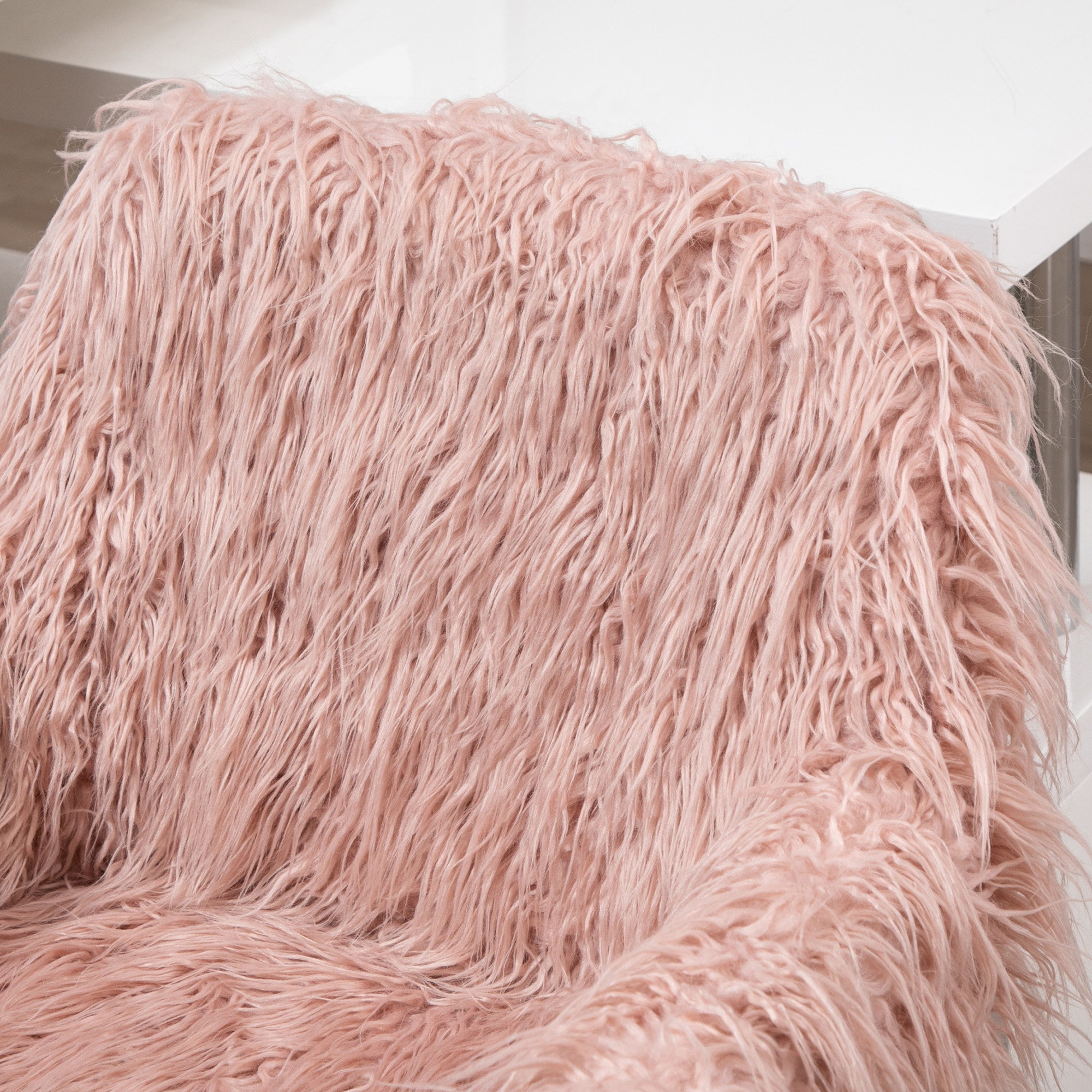 Chefsessel Drehstuhl Computerstuhl Schminkstuhl mit Kunstfell Sitzhöhenverstellung für Mädchen Kunstpelz Schaumstoff Rosa+Silber 57 x 60 x 75-85 cm