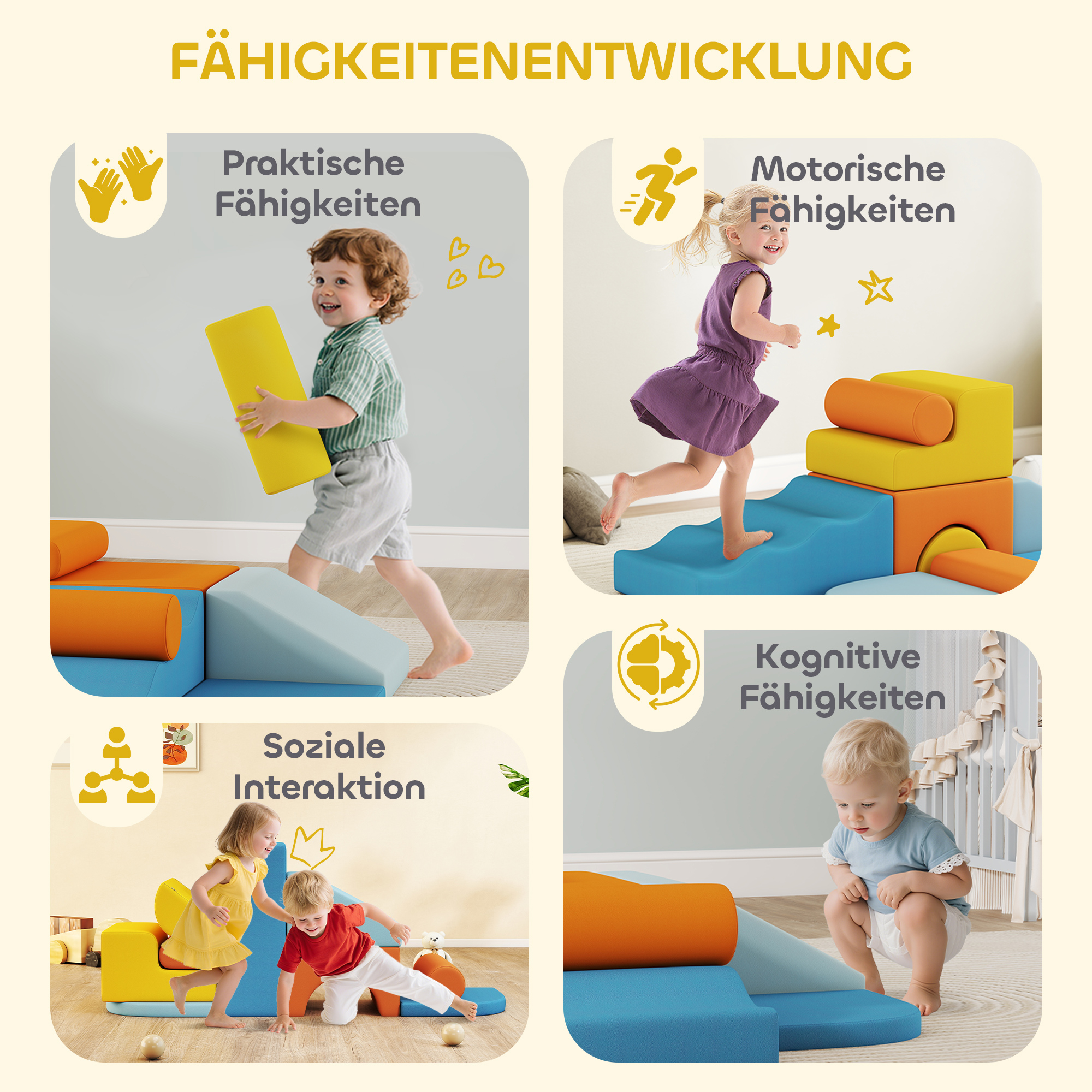 9-teiliges Soft-Baustein-Set, weiche Blöcke zum Bauen und Spielen, Indoor-Spielset für Kleinkinder, Schaumstoff, Bunt