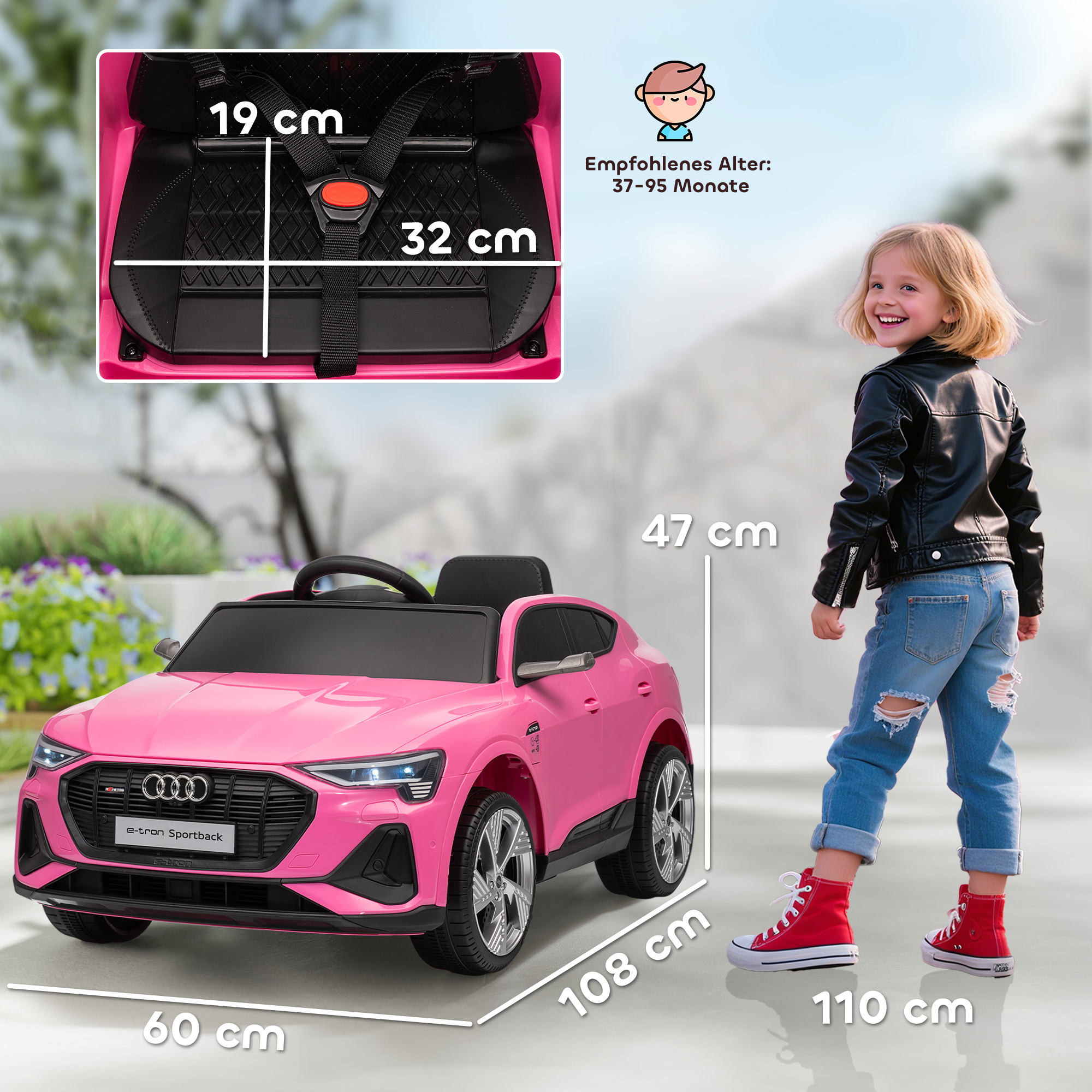 Elektro Kinderauto 12V Elektrofahrzeug Audi E-tron Elektroauto mit Fernbedienung, Sicherheitsgurt, für 3-5 Jahre