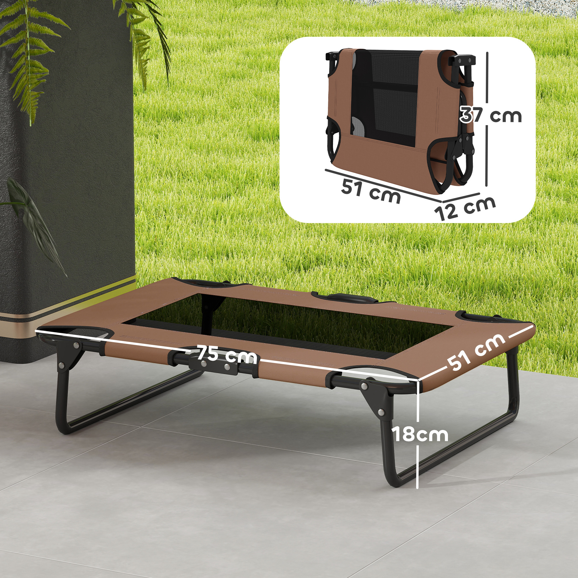 Erhöhtes Hundebett klappbar Haustierbett, Outdoor Hundeliege mit Netzdesign Kaffee Oxford 75 x 51 x 18 cm
