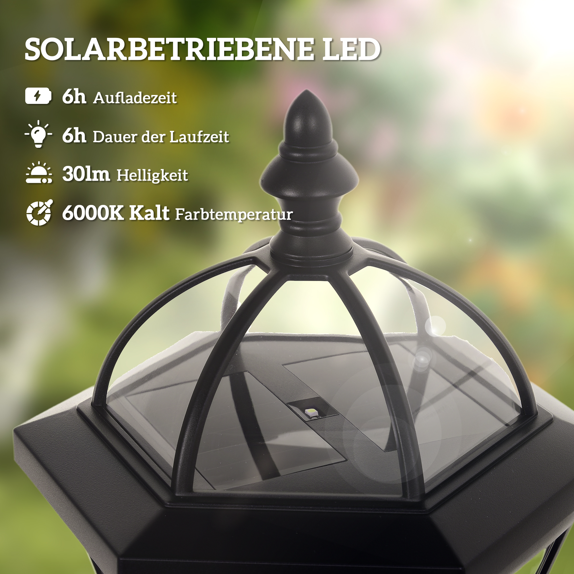Solar Gartenlaterne 2er Set, Wetterfeste Wegleuchte 129 cm hoch, mit LED, 6 Std. Beleuchtung, IP44, Solarlampe für Außen, Schwarz