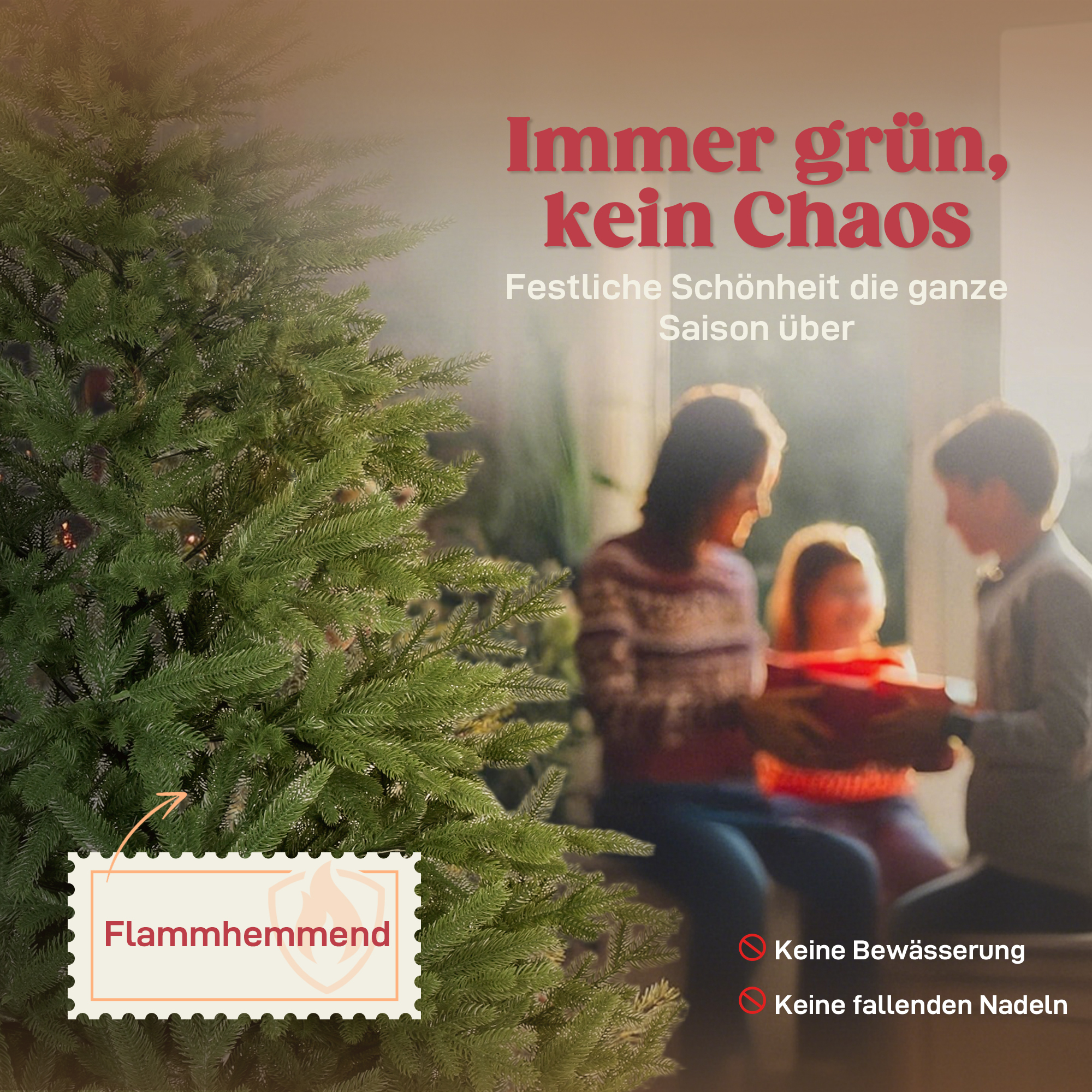 Künstlicher Weihnachtsbaum, realistisches Aussehen, klappbare Zweige, Holzsockel