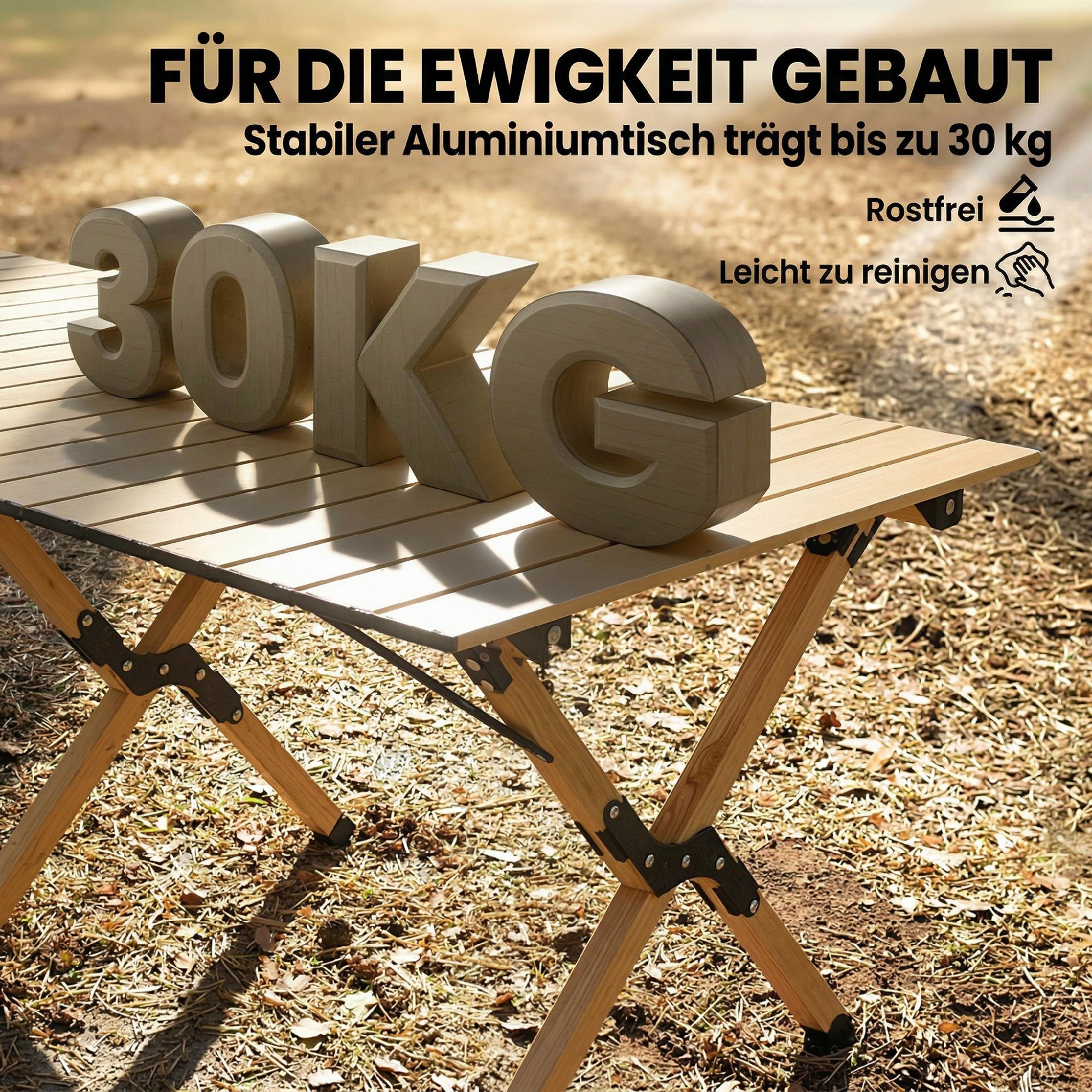 Campingtisch 117 x 60 cm Aluminium Klapptisch mit Aufrollbare Tischplatte Holz-Optik Tragetasche wasserdicht