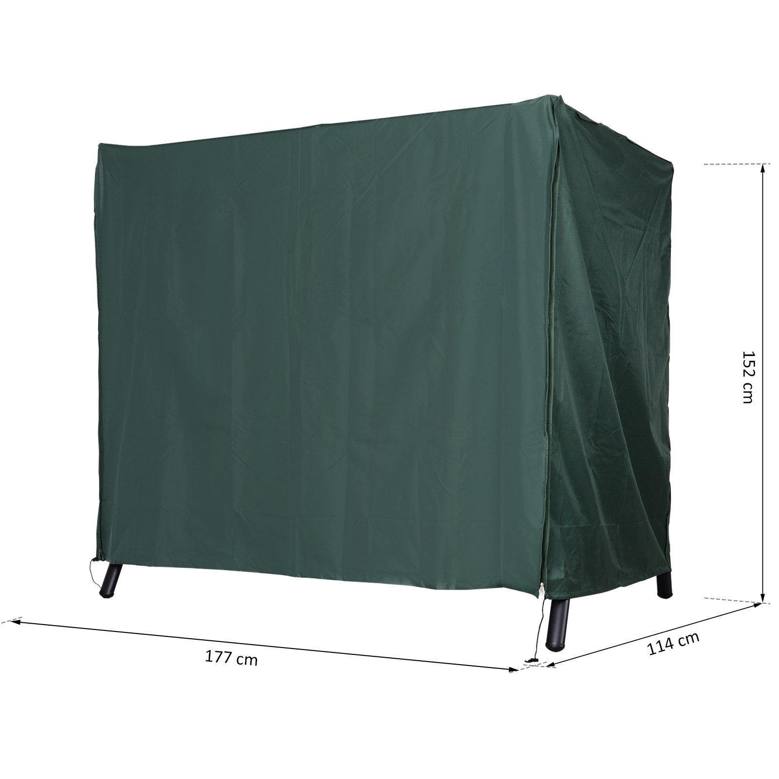 Hollywoodschaukel Abdeckung 3 Sitzer, Wasserabweisend Winterfest Schutzhülle für Gartenschaukel, UV-Beständig Abdeckplane, Abdeckhaube, Reißfest 420D Oxford Gewebe, 177x114x152cm Dunkelgrün