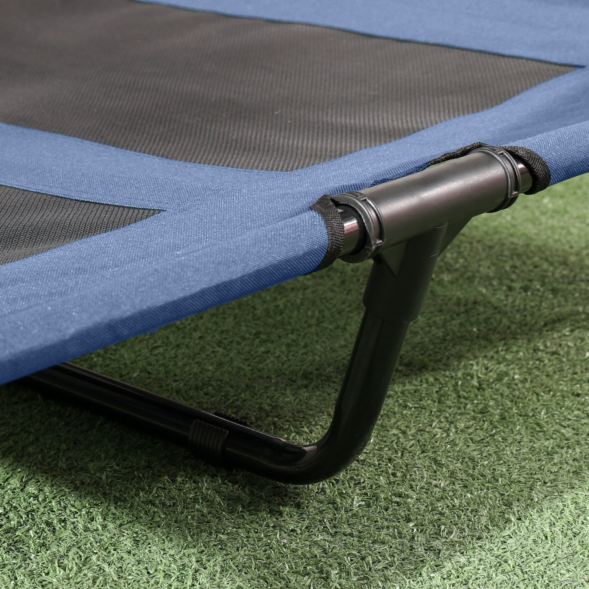 Outdoor-Hundeschlafplatz Wetterfestes Hundebett, mit Baldachin, klappbar, 122 x 92 x 108 cm, Blau + Schwarz