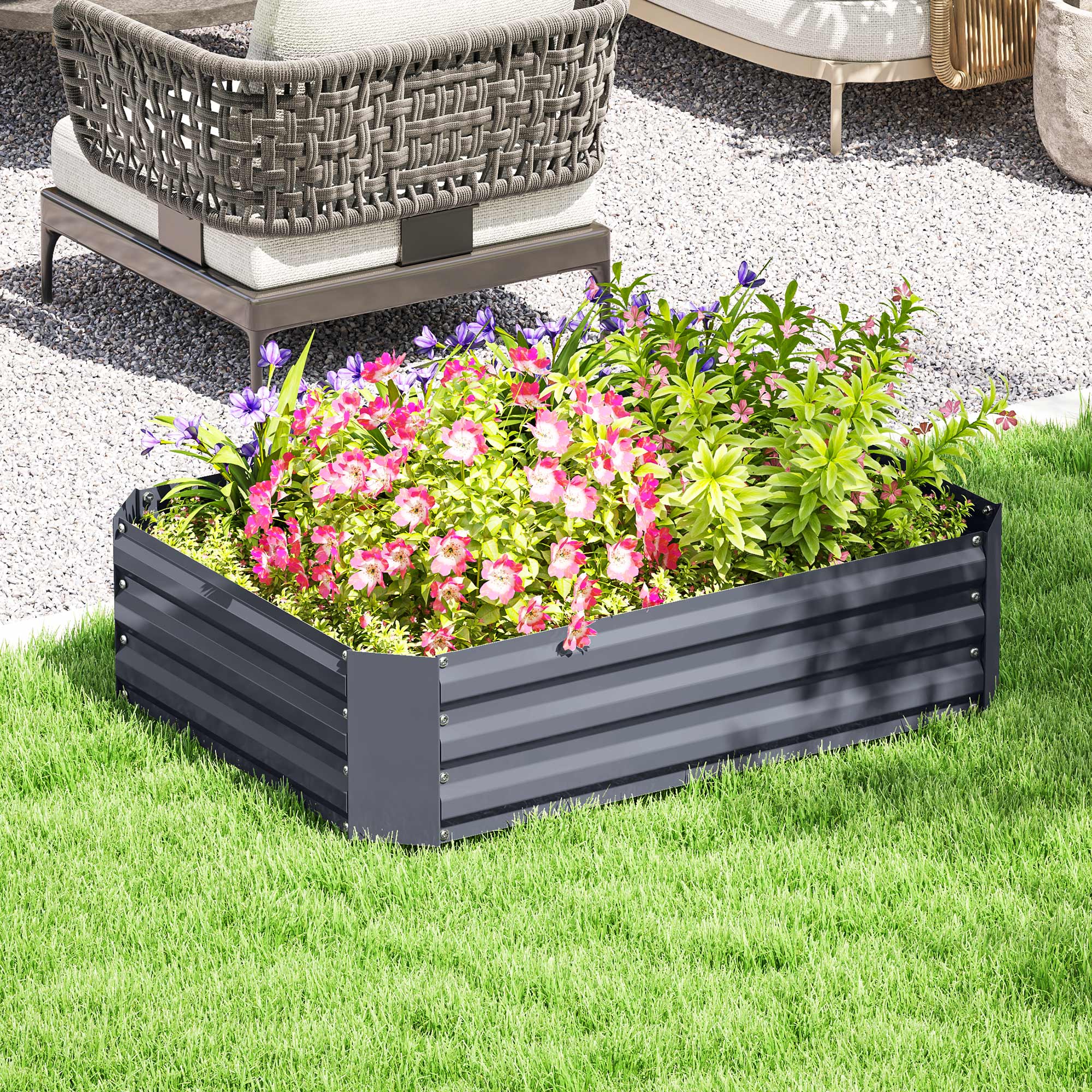 Hochbeet aus verzinktem Stahl, Gartenbeet, Pflanzkasten für Garten, Blumenkasten, 120 x 90 x 30 cm, Dunkelgrau