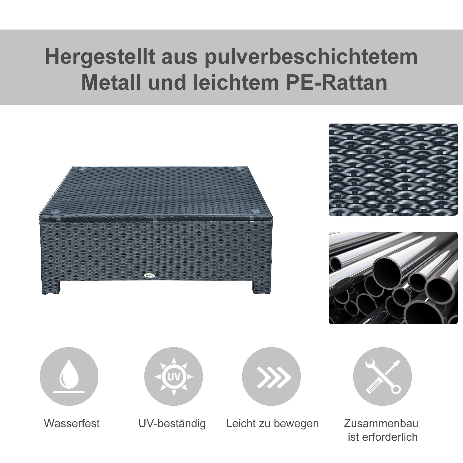 Garten Beistelltisch Couchtisch Gartentisch Balkontisch Polyrattan Schwarz 85 x 50 x 39 cm