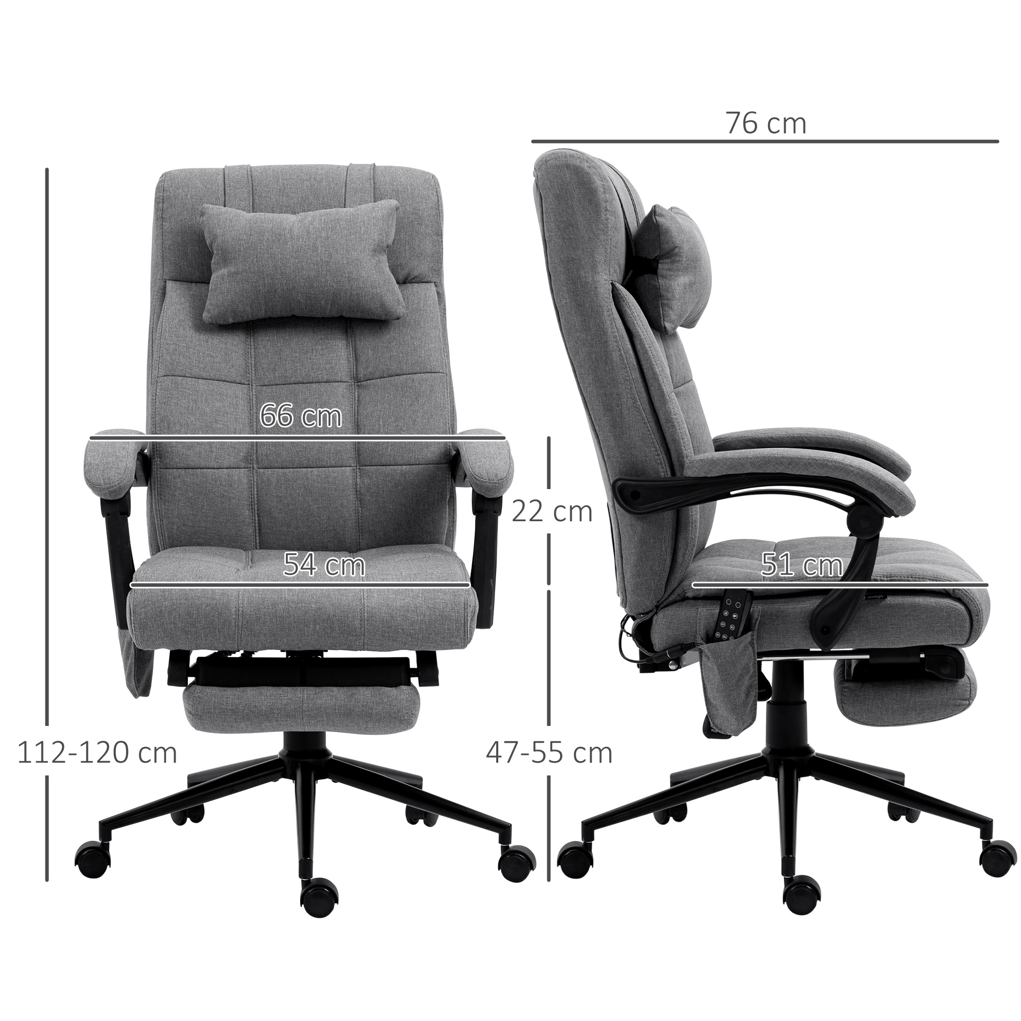 Bürostuhl mit Massagefunktion, ergonomisch, 66x76x112-120cm, Grau