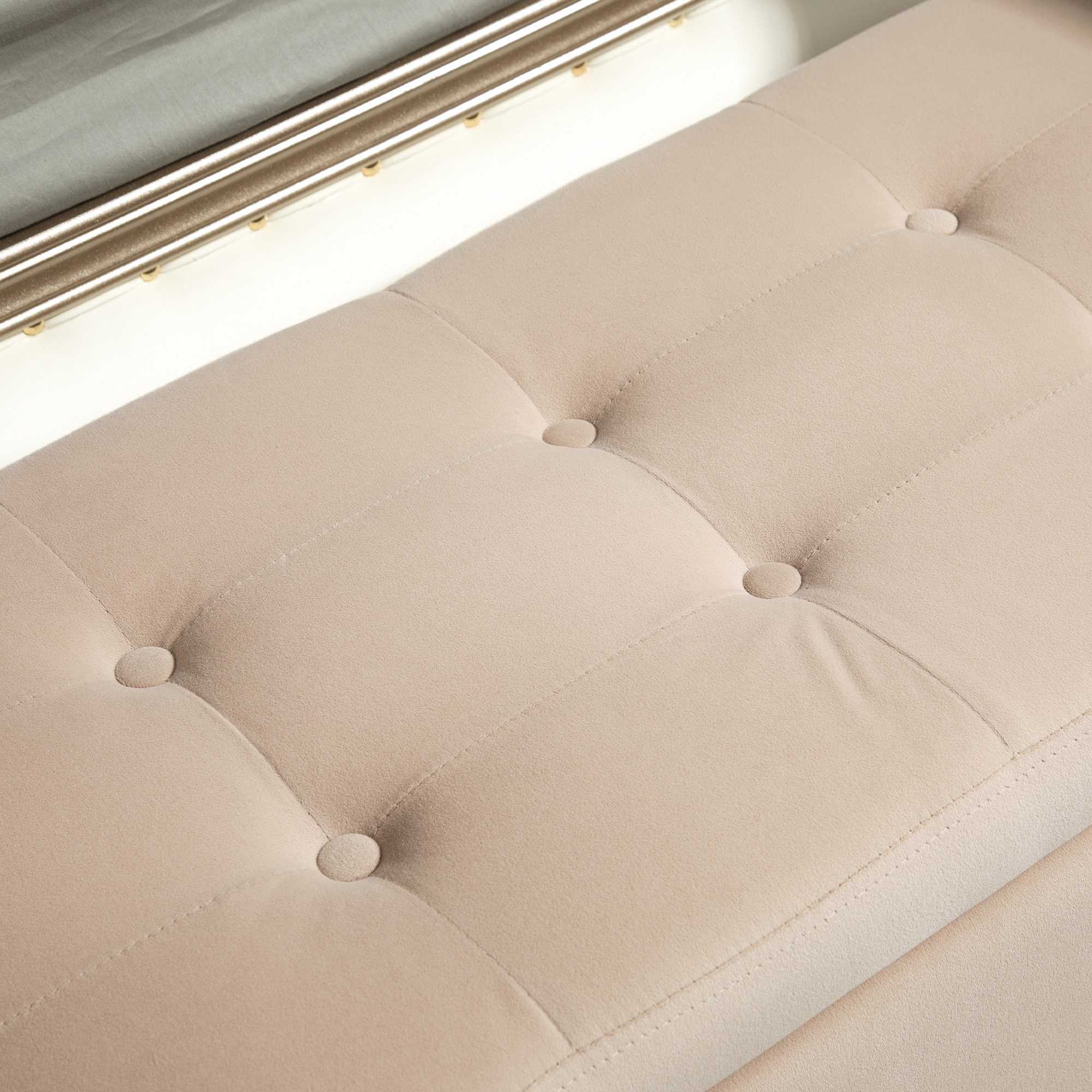 Polsterbank mit Stauraum, Armlehnen, Samtartiges Polyester, Kautschukholz, 107 x 42 x 65 cm, Beige