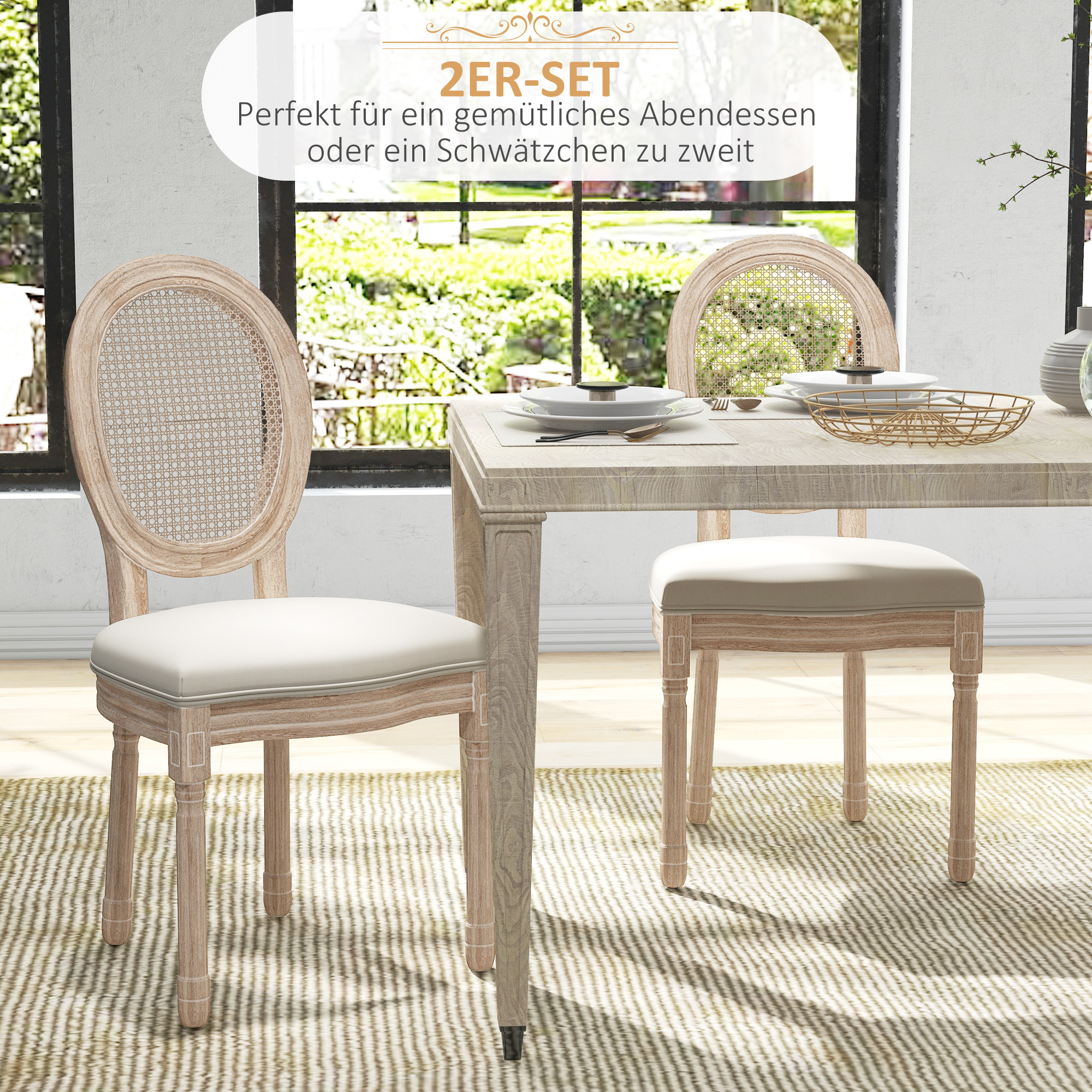 2er-Set Esszimmerstühle Küchenstühle, Vintage Design, Wienergeflecht-Optik, Natur + Creme