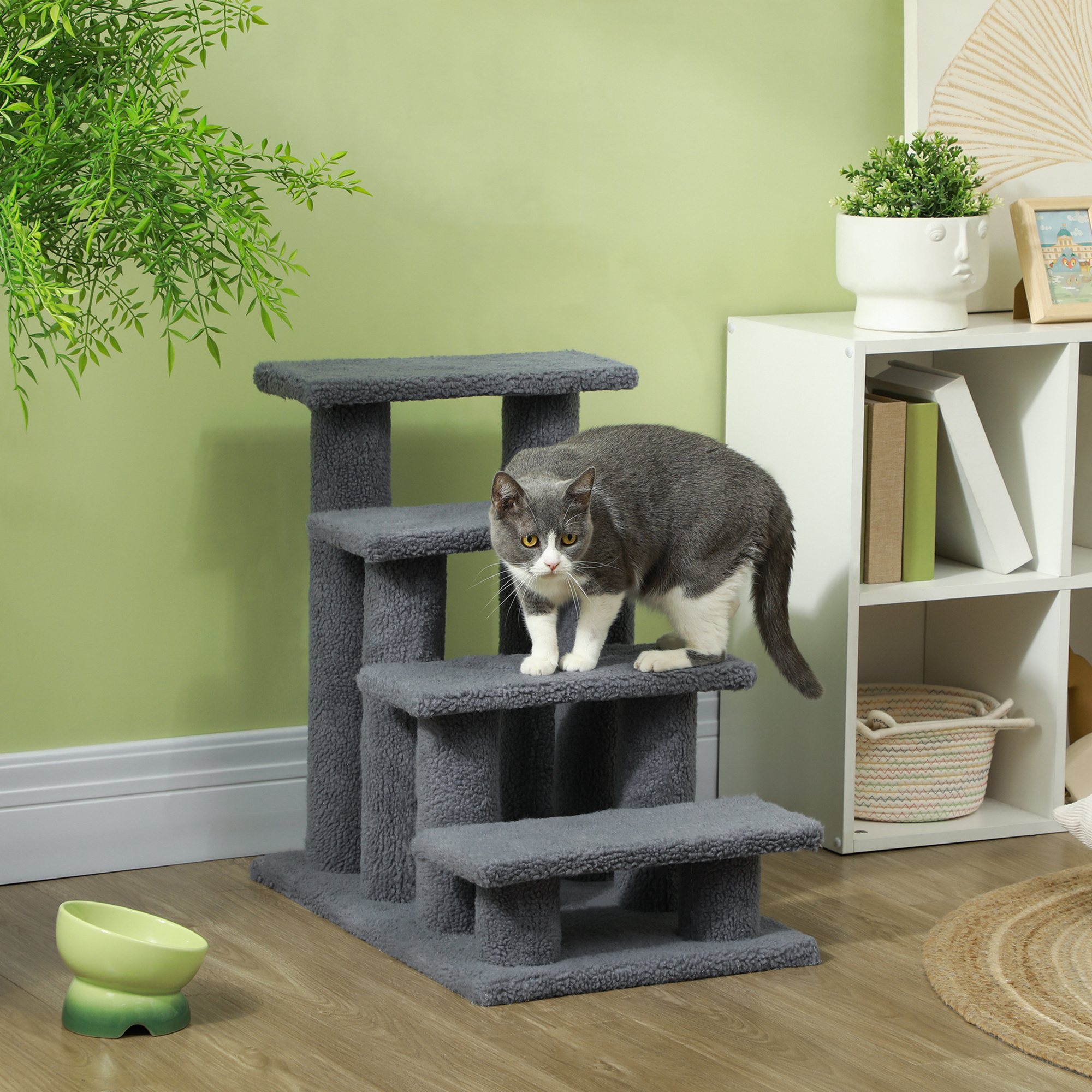 Tiertreppe Katzentreppe Hundetreppe Treppe für Katze und Hunde 4 Stufen Grau 63,5x43x60cm