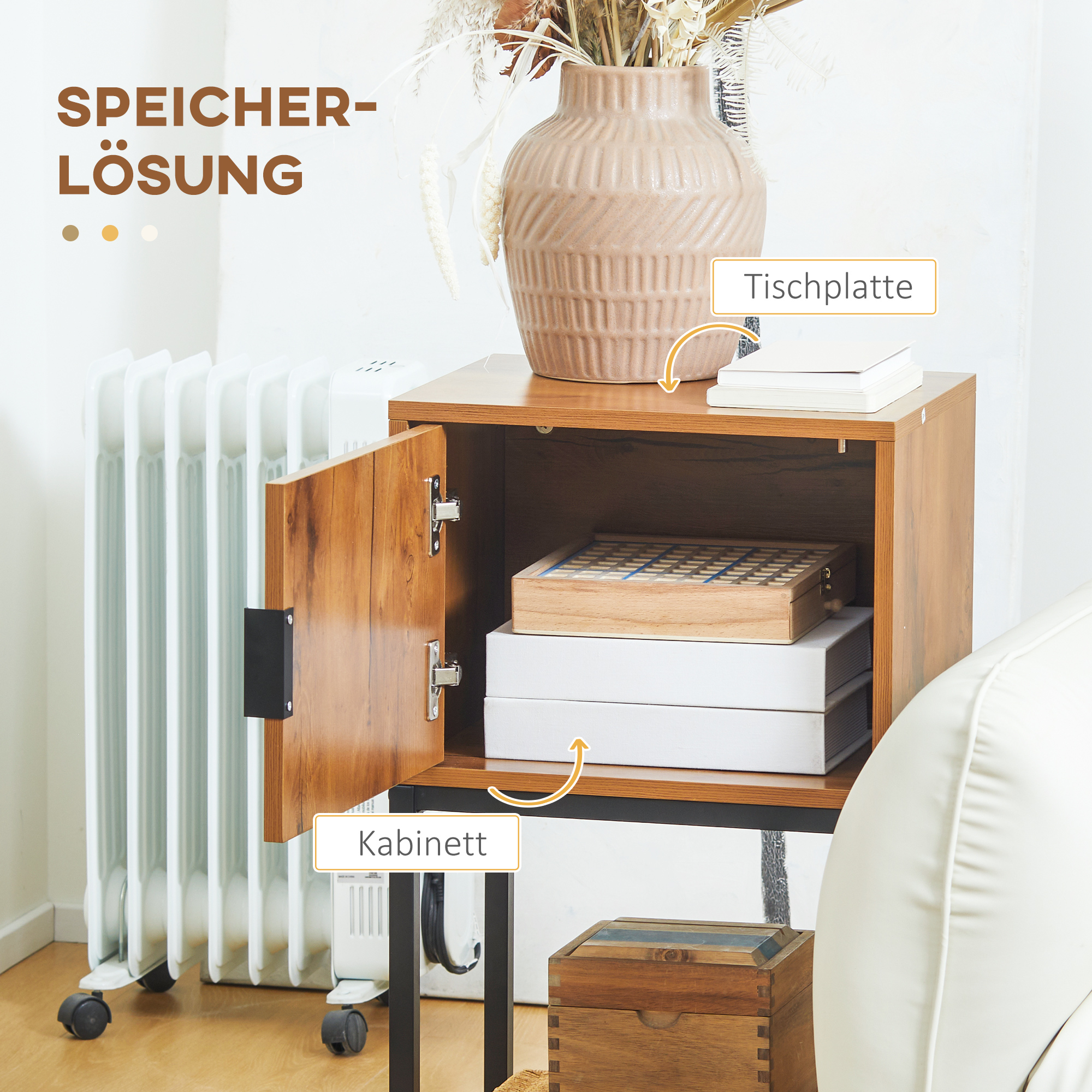 Konsolentisch im Industiriedesign, Beistelltisch, Sideboard, 1 Schrank, Naturholz + Schwarz