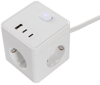 Steckdosen-Würfel mit USB 20W PD / USB-A /USB-C,3-fach, 1,5m Kabel, weiß