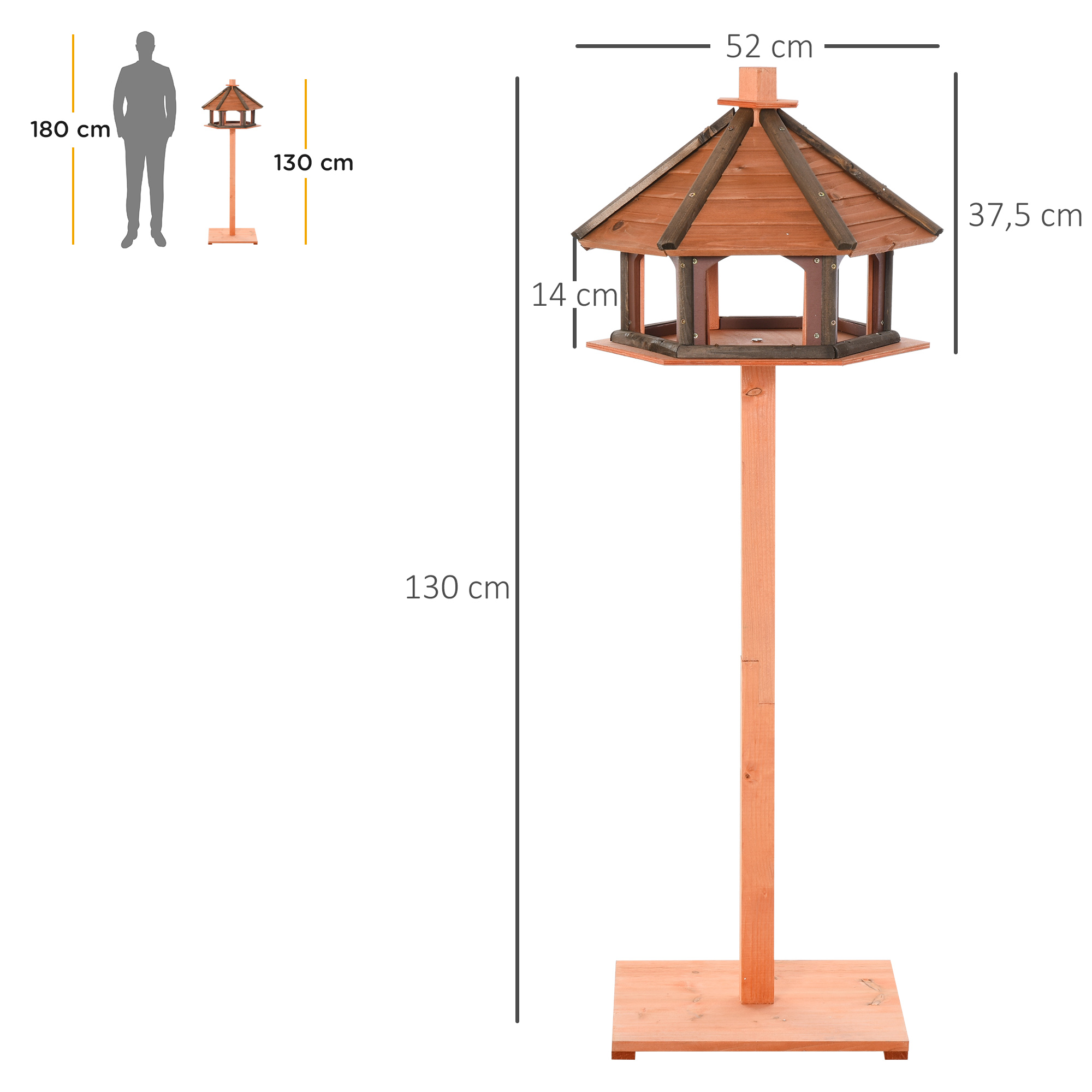 Vogelhaus mit Ständer wetterfestes Vogelfutterhaus mit wetterfestem Dach Futterhaus aus Holz für Wildvögel Ø52 x 130H cm Natur