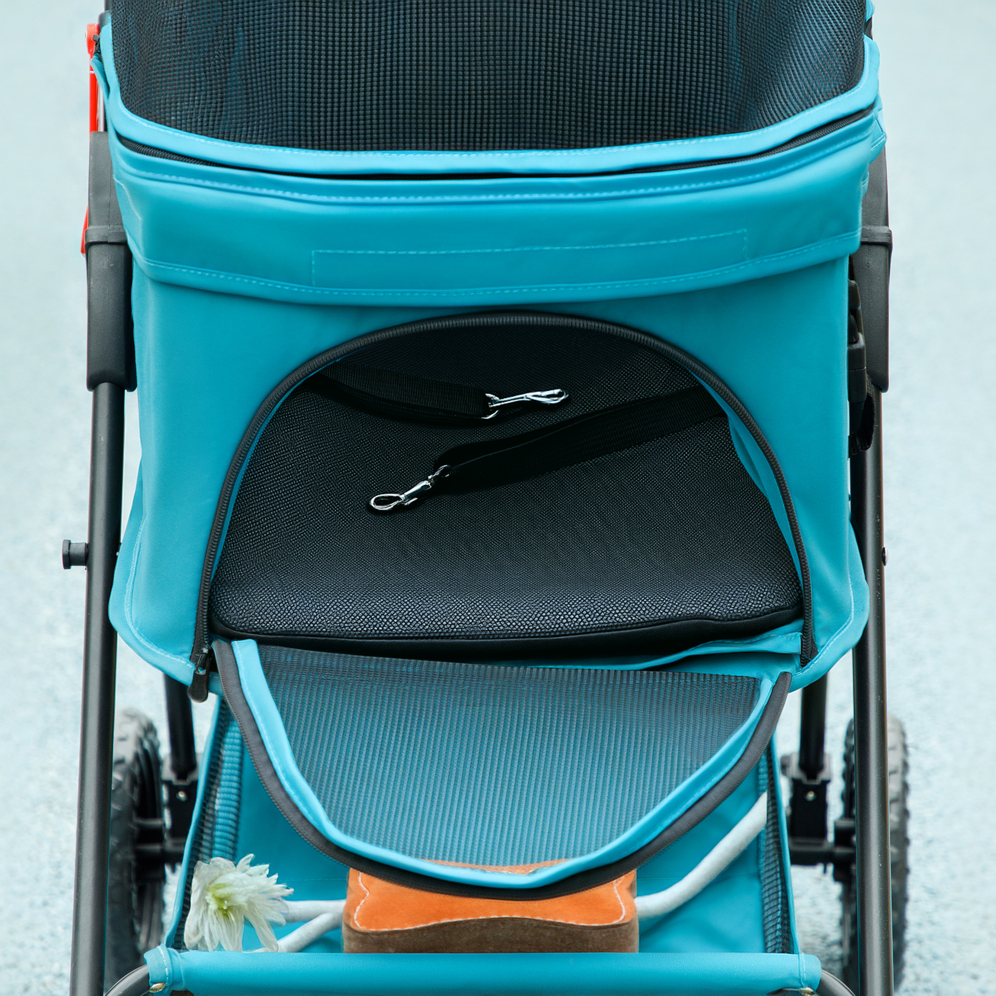 3-in-1-Haustierkinderwagen, zusammenklappbarer Hundewagen mit 4 Rädern und abnehmbarer Trage für Hunde und Katzen Türkis