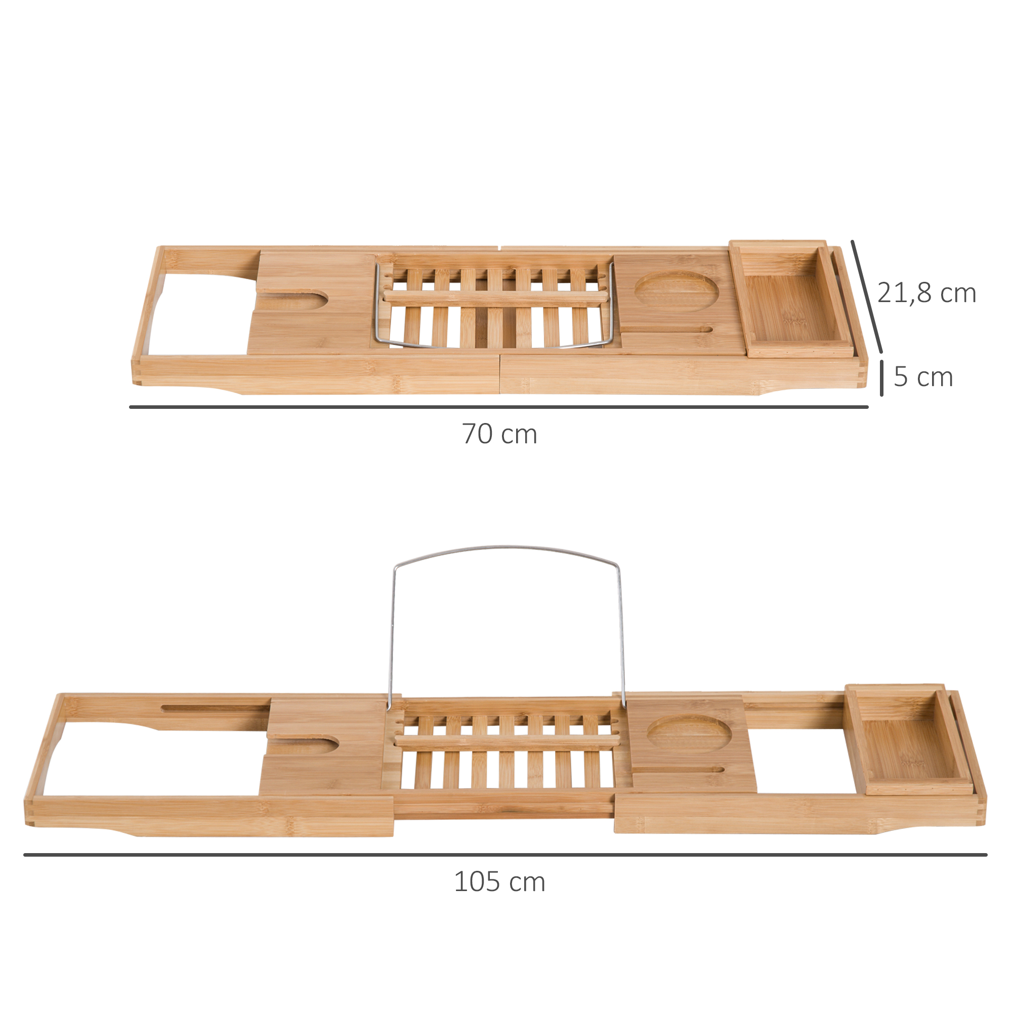Badewannenablage Badewannenbrücke Wannenauflage Badewannentablett Ablage Badewanne, Bambus, Natur, (70-105) x 21,8 x 5 cm
