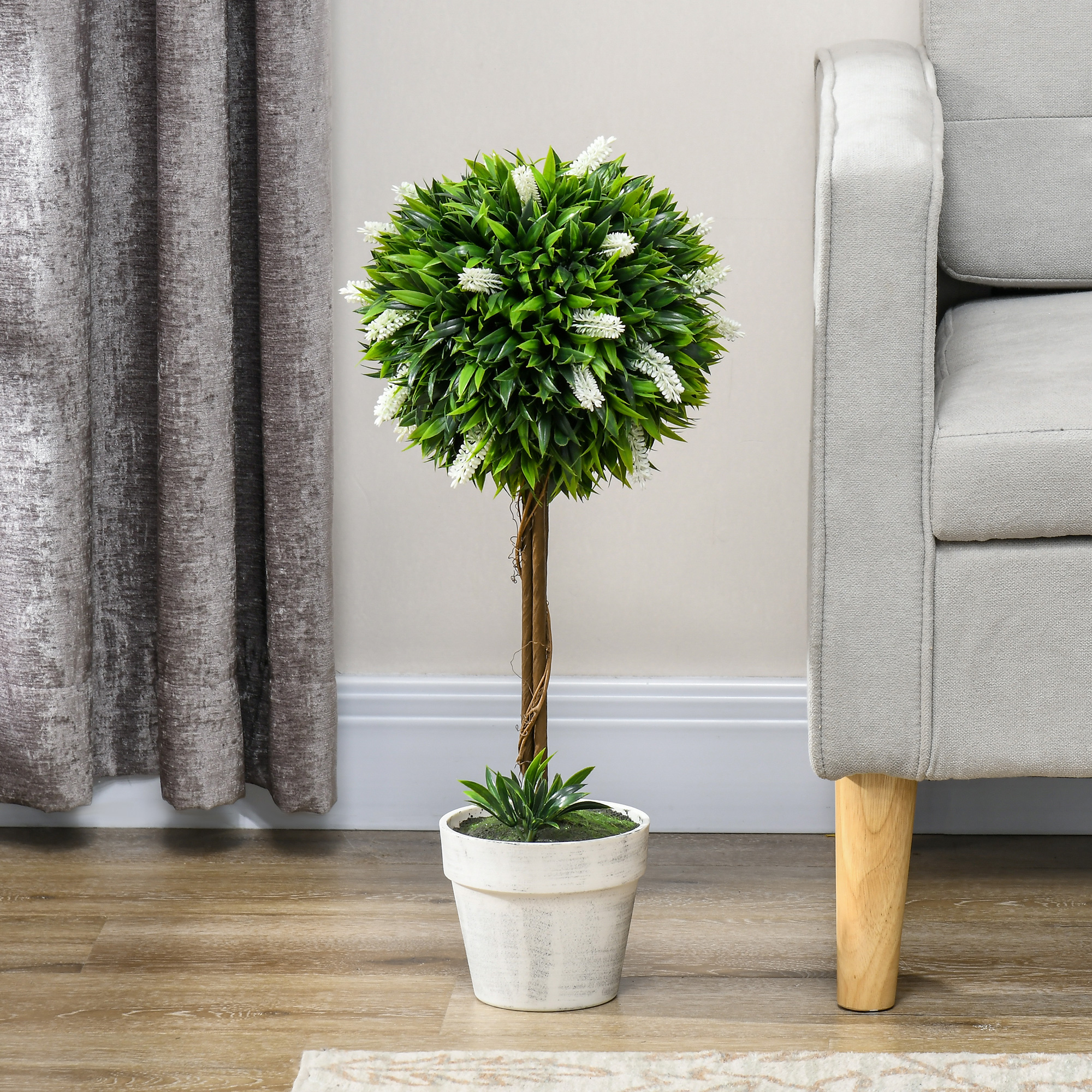 2er-Set Lavendel Kunstbaum, 60 cm hoch, inkl. Topf und Kunstmoos, Weiß