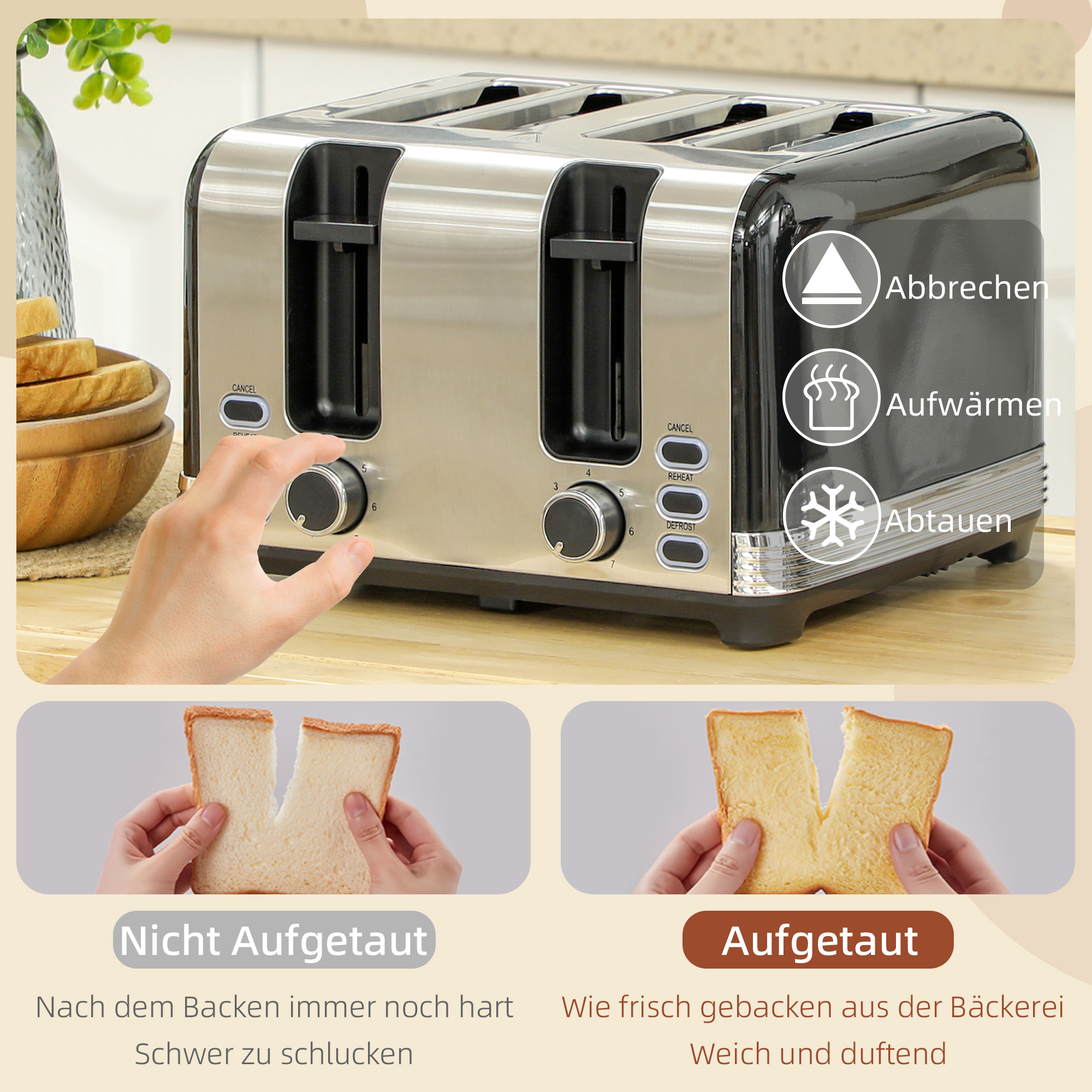 Wasserkocher- und Toaster-Set, 7 Bräunungsstufen, 1,7 L, Kunststoff, Edelstahl, Schwarz