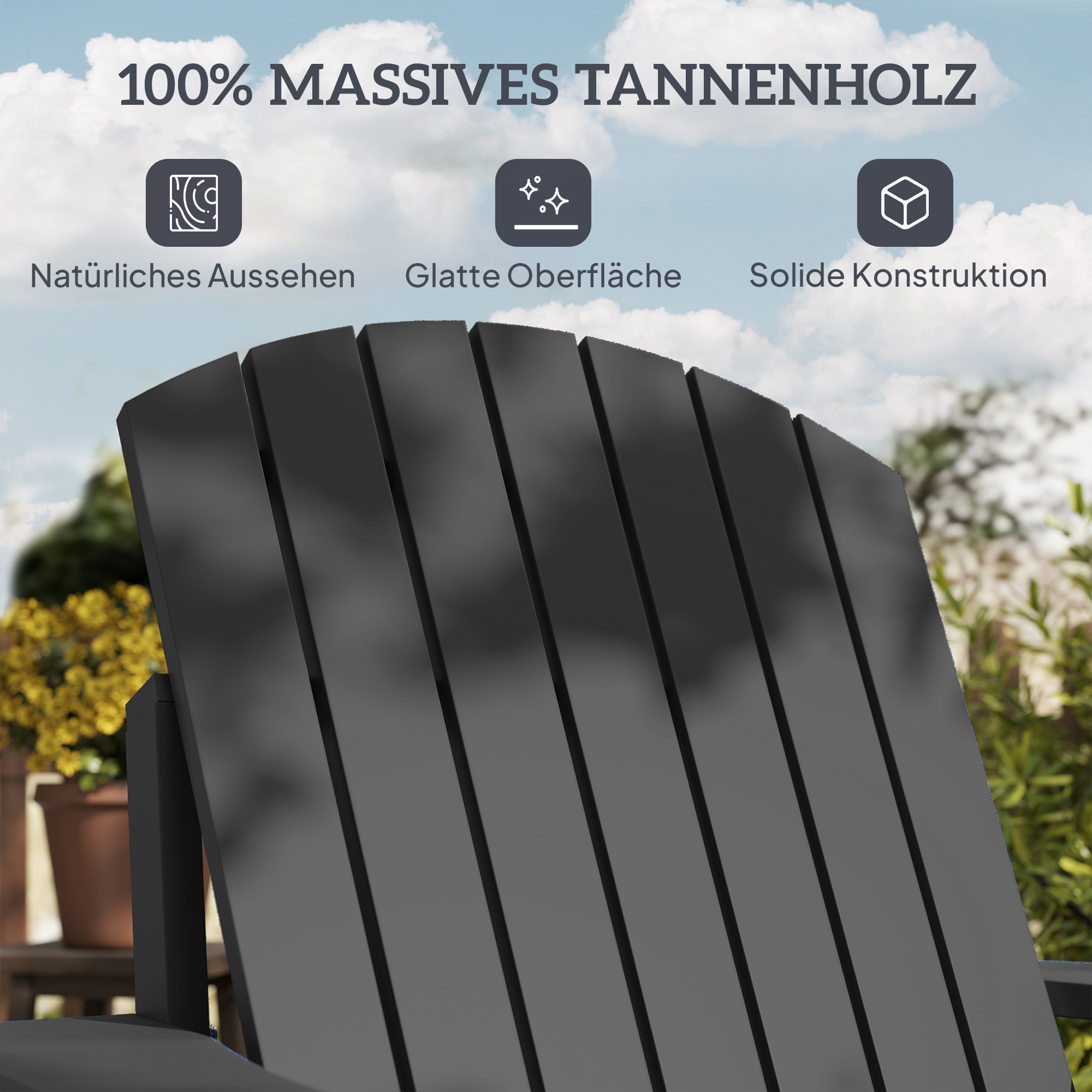 Adirondack-Gartenstuhl mit Becherhalter Gartenliege Balkonstuhl Massivholz Schwarz 72 x 95 x 93 cm