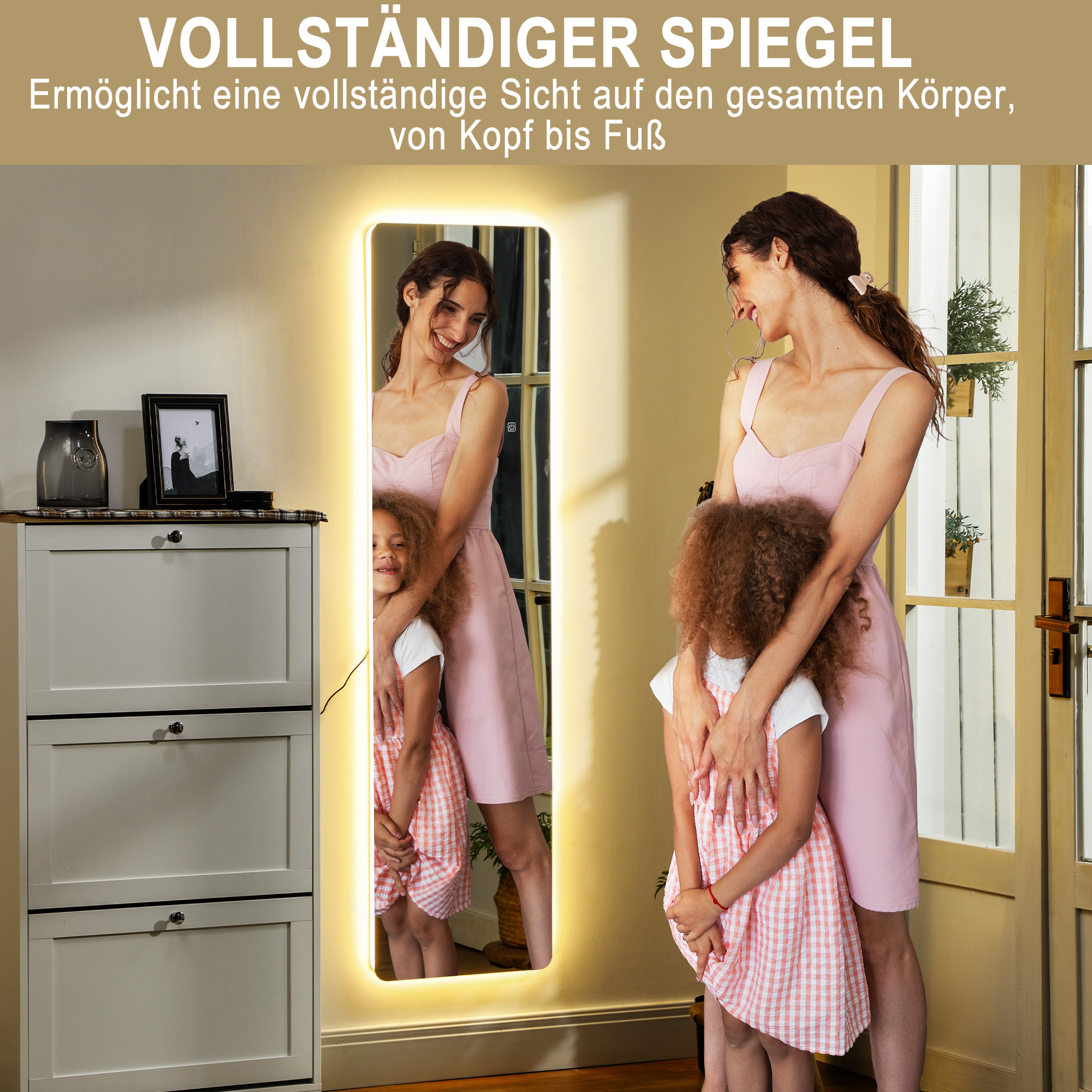 LED Ganzkörperspiegel, Touch-Steuerung, dimmbar, rahmenlos, 40 x 150 cm