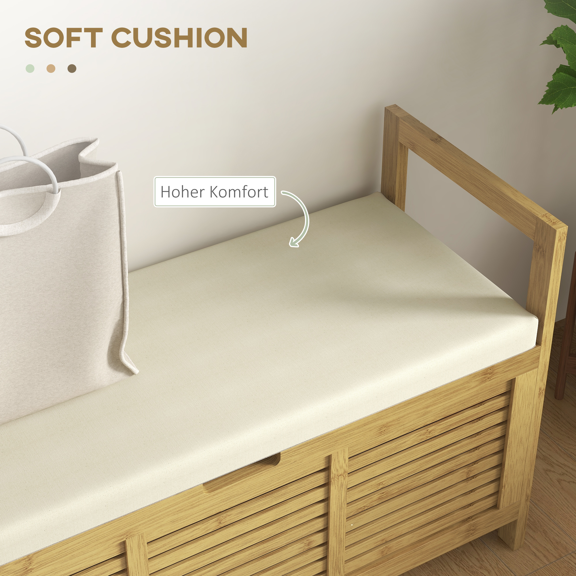 Schuhablage mit Stauraum, Schuhbank, weiche Sitzfläche, Bambus, 100x40x60 cm