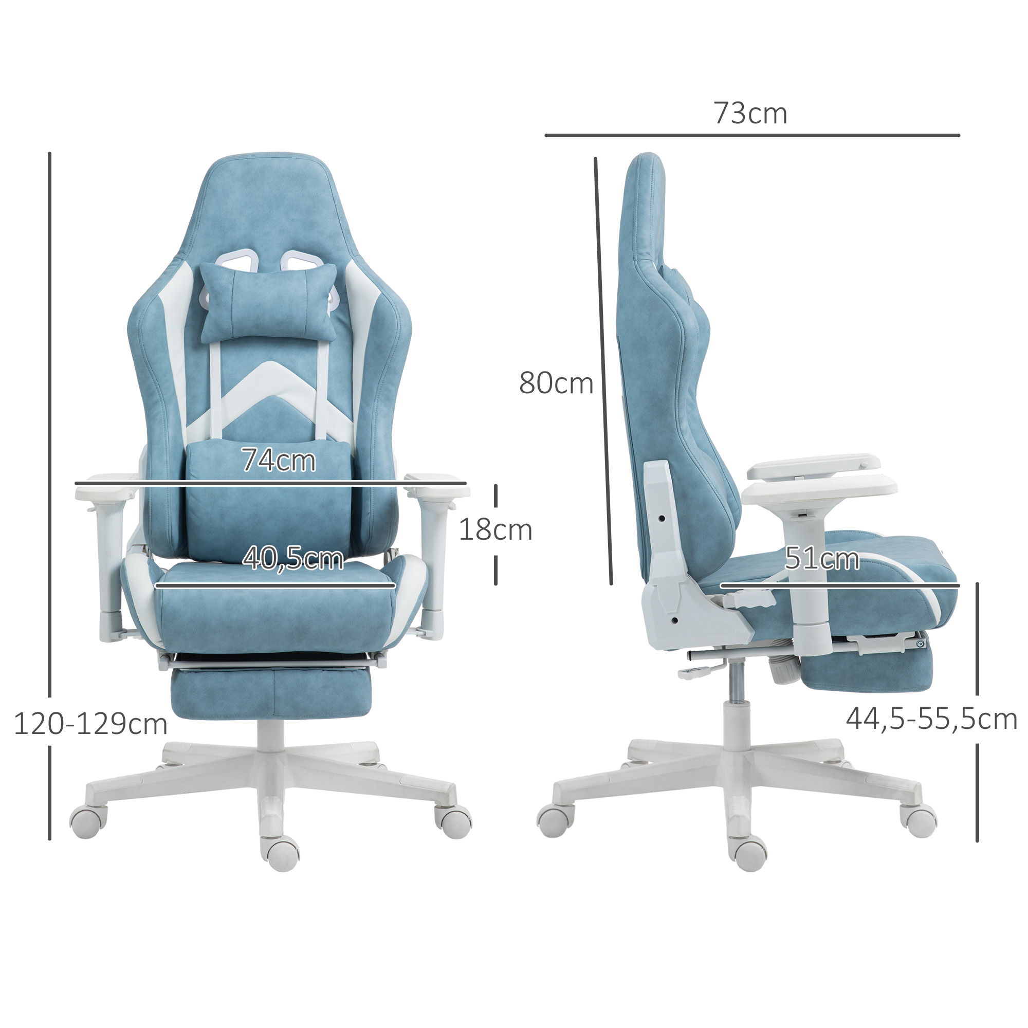 Gaming-Sessel, verstellbare Armlehnen & Rückenlehne, Kunstlederbezug, bis 120 kg, Blau