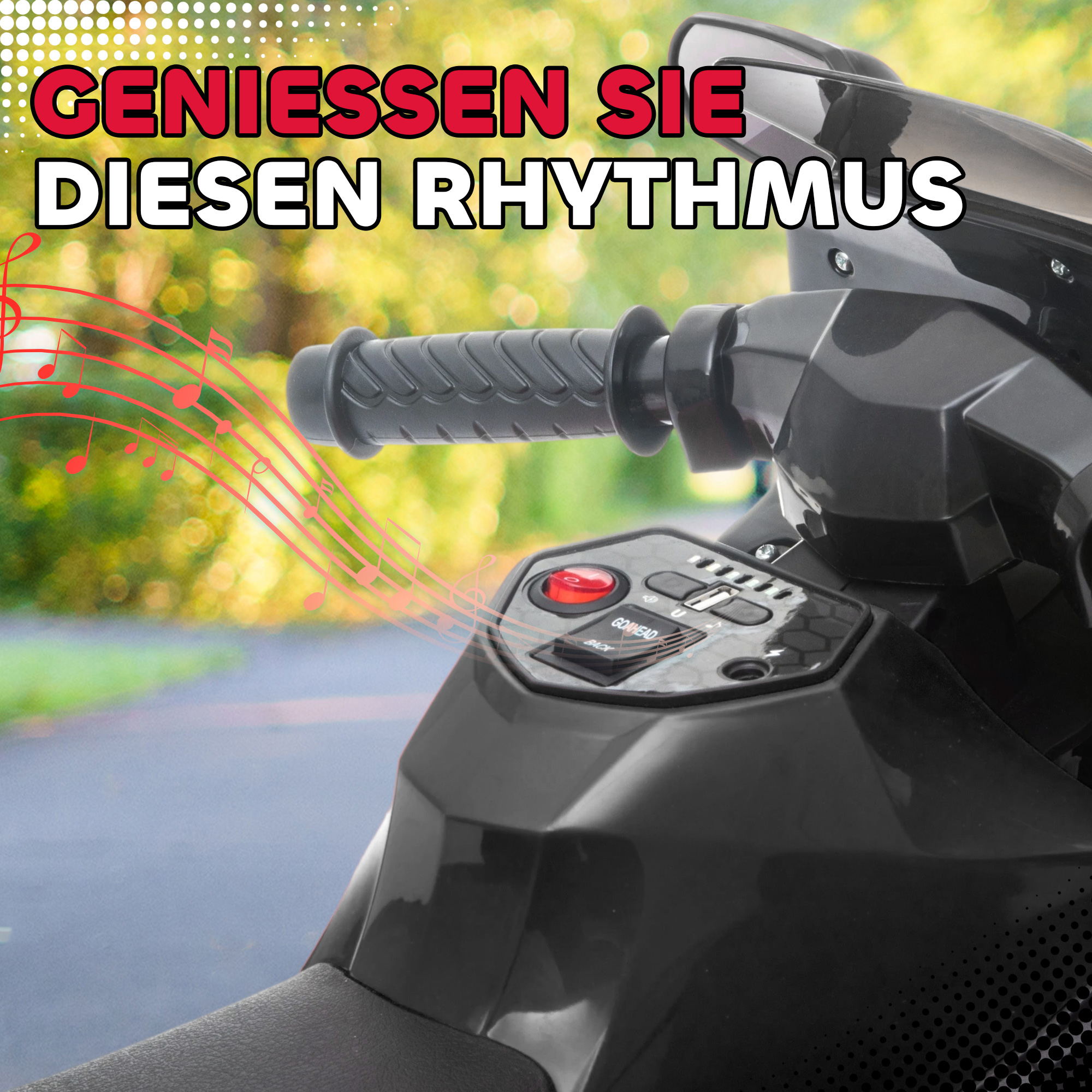 Elektro-Motorrad für Kinder, Hupe, Scheinwerfer, Musikfunktion, 2,5 km/h, Schwarz