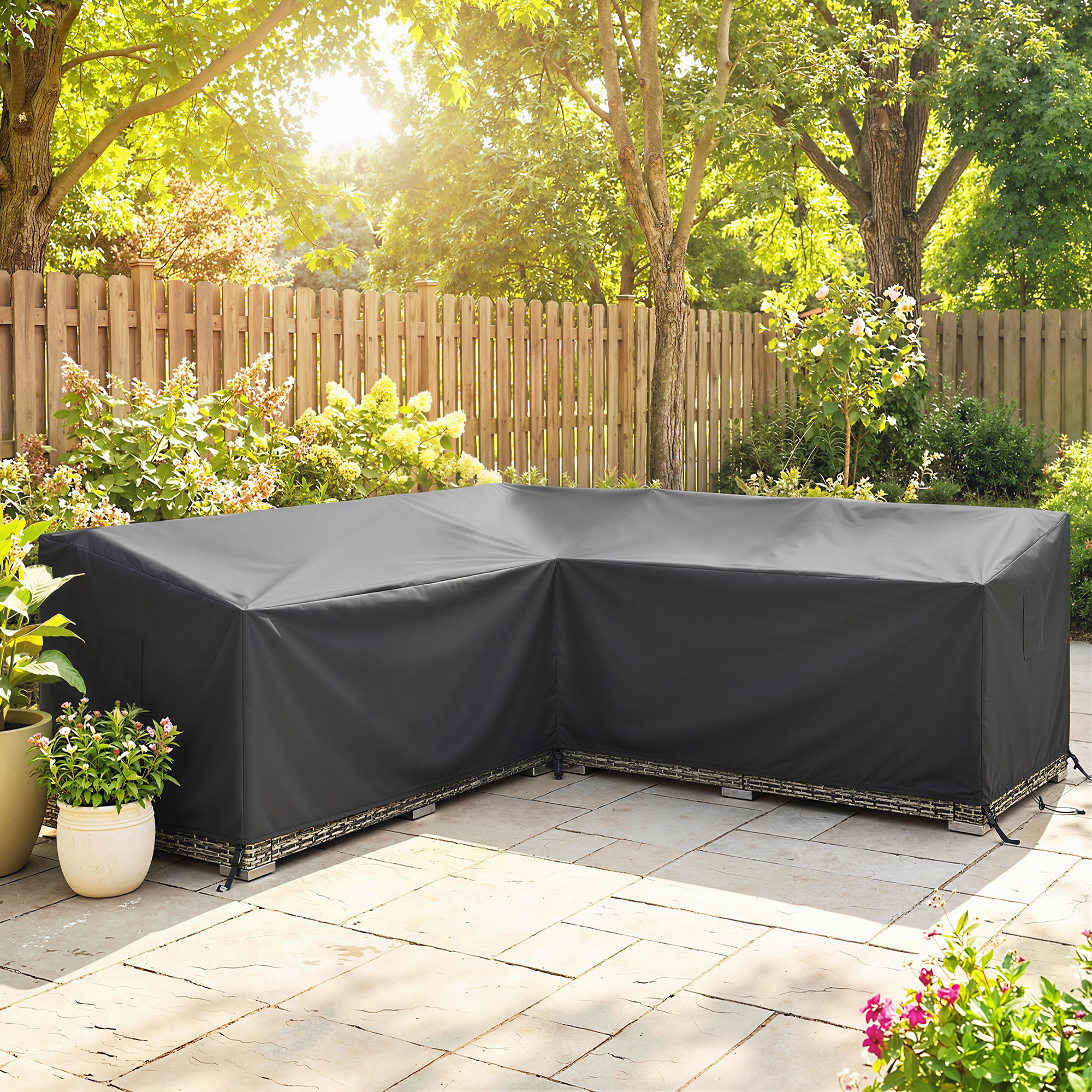Schutzhülle für Gartenmöbel Winterfest Wasserdicht V-förmig Anti-UV Abdeckung 420D Oxford Gewebe 216x216x78 cm Schwarz