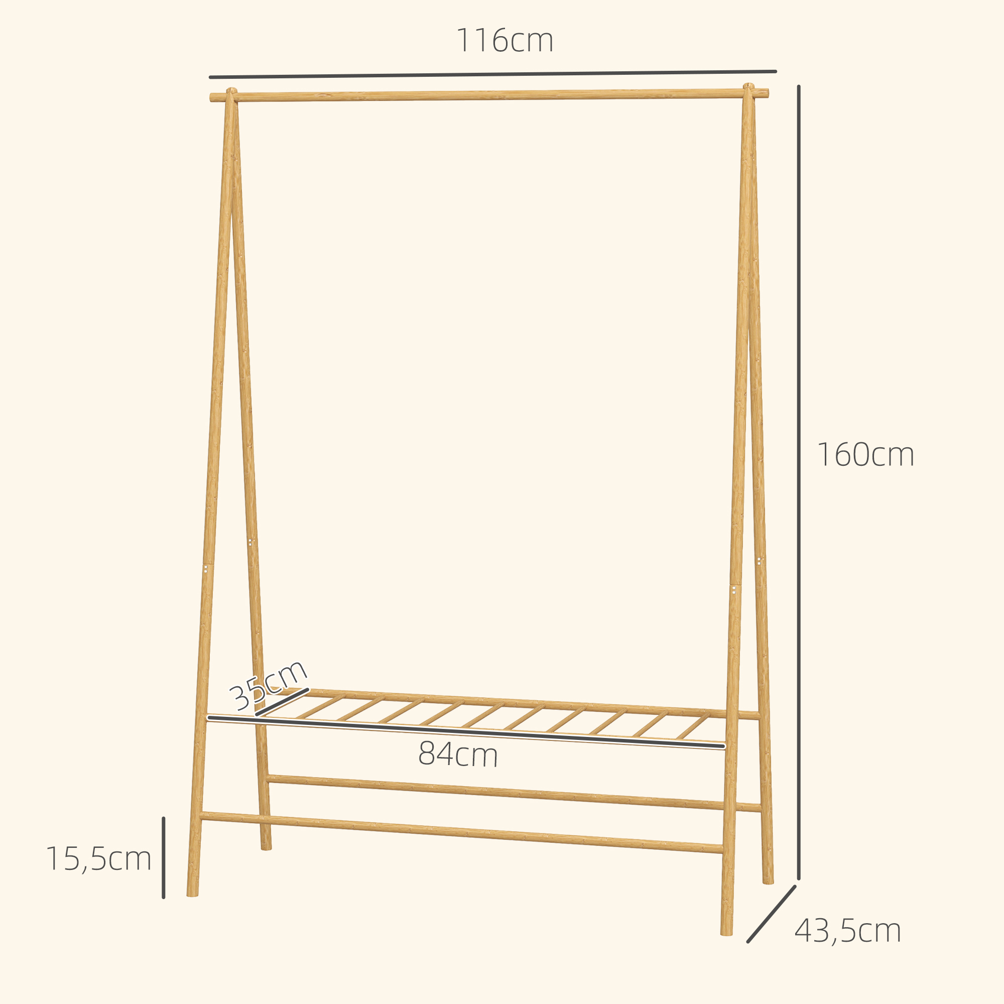 Bambus-Kleiderständer mit Schuhregal und Haken, freistehend, für Eingangsbereich, Schlafzimmer, Naturholz