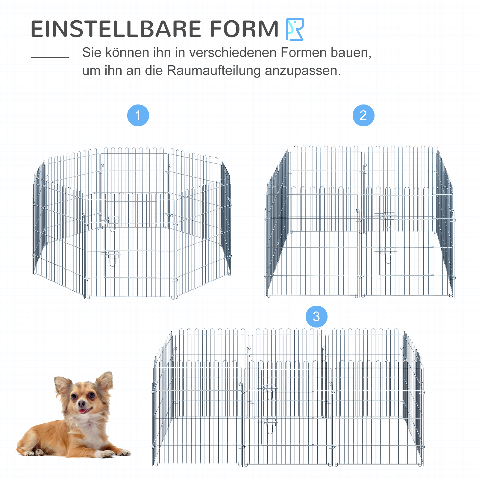 Freilaufgehege Welpenauslauf Welpenzaun Laufstall Welpengitter für Tiere 8-teilig B63 x H76 cm