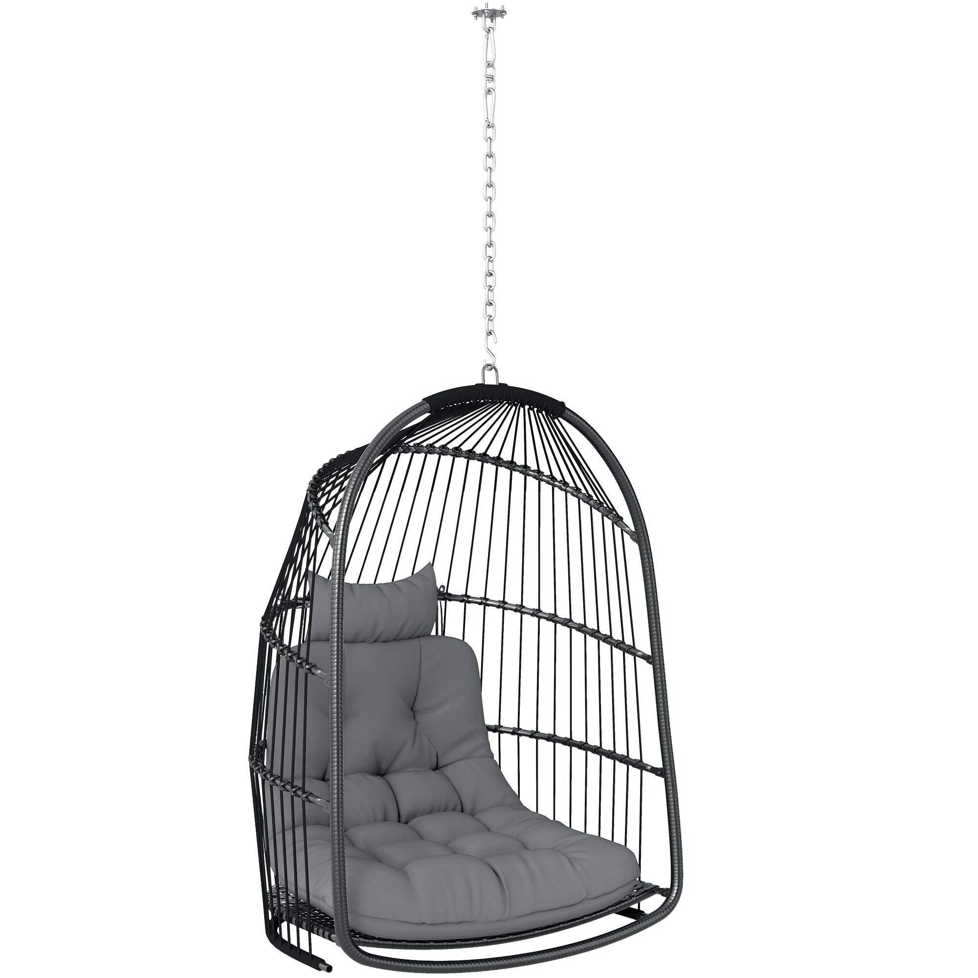 Hängesessel Hängekorb mit Kissen Polyrattan Schaukel Outdoor Indoor faltbar belastbar bis 150kg Dunkelgrau