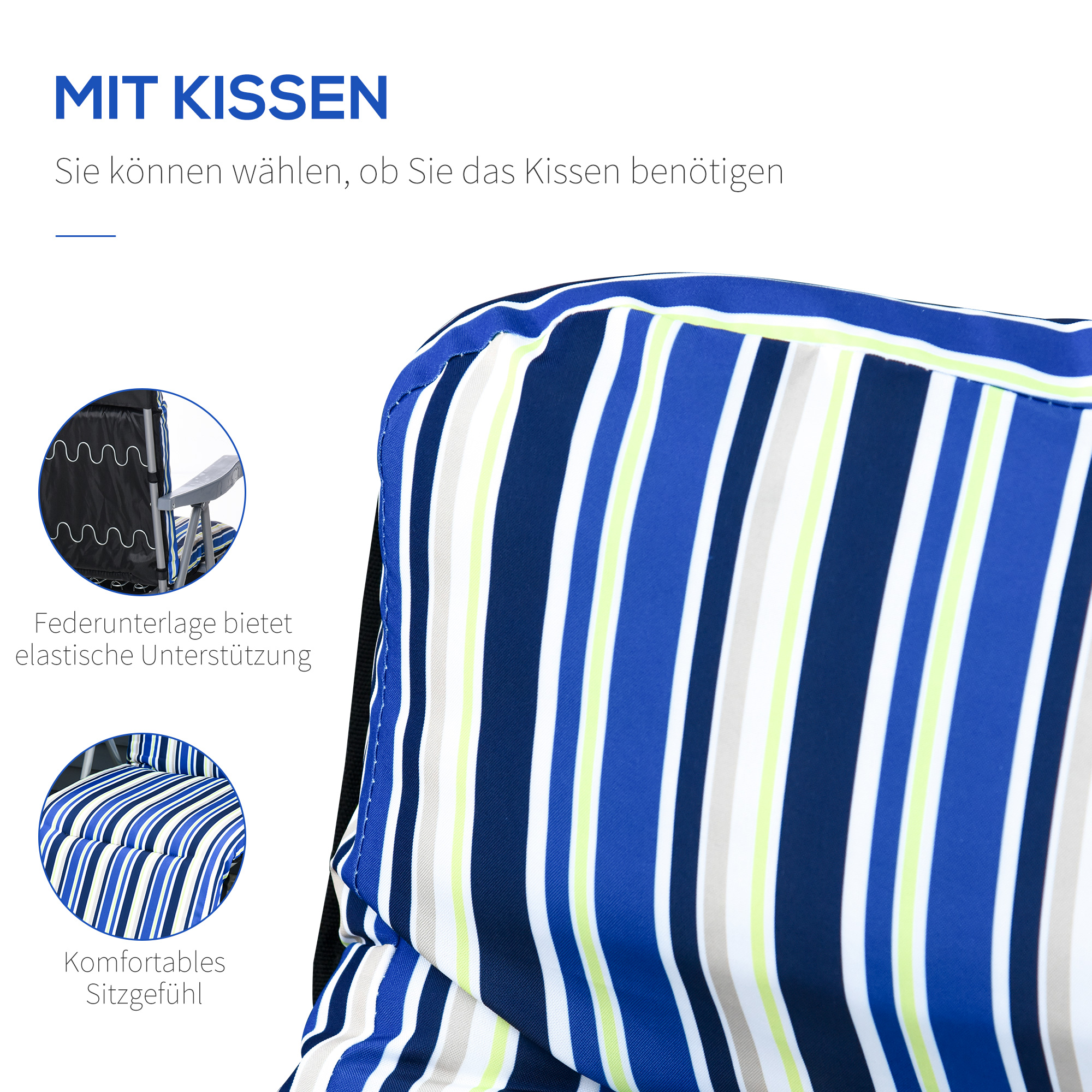 2er-Set Liegestuhl Set mit Kissen klappbar Sonnenliege 5 Stufen verstellbarer Rückenlehne Gartenliege Gartenmöbel Set Stahl Polyester Blau 60 x 75 x 65-102 cm