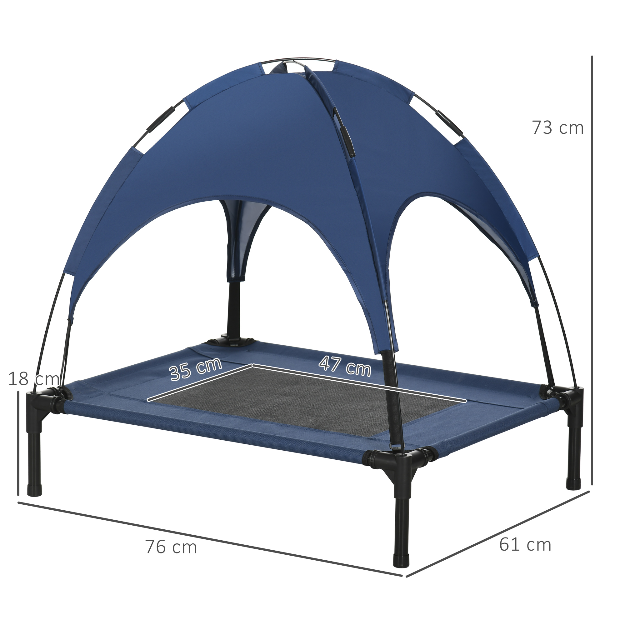 Haustierbett mit Baldachin, Hundebett, klappbar, wetterbeständig, Blau