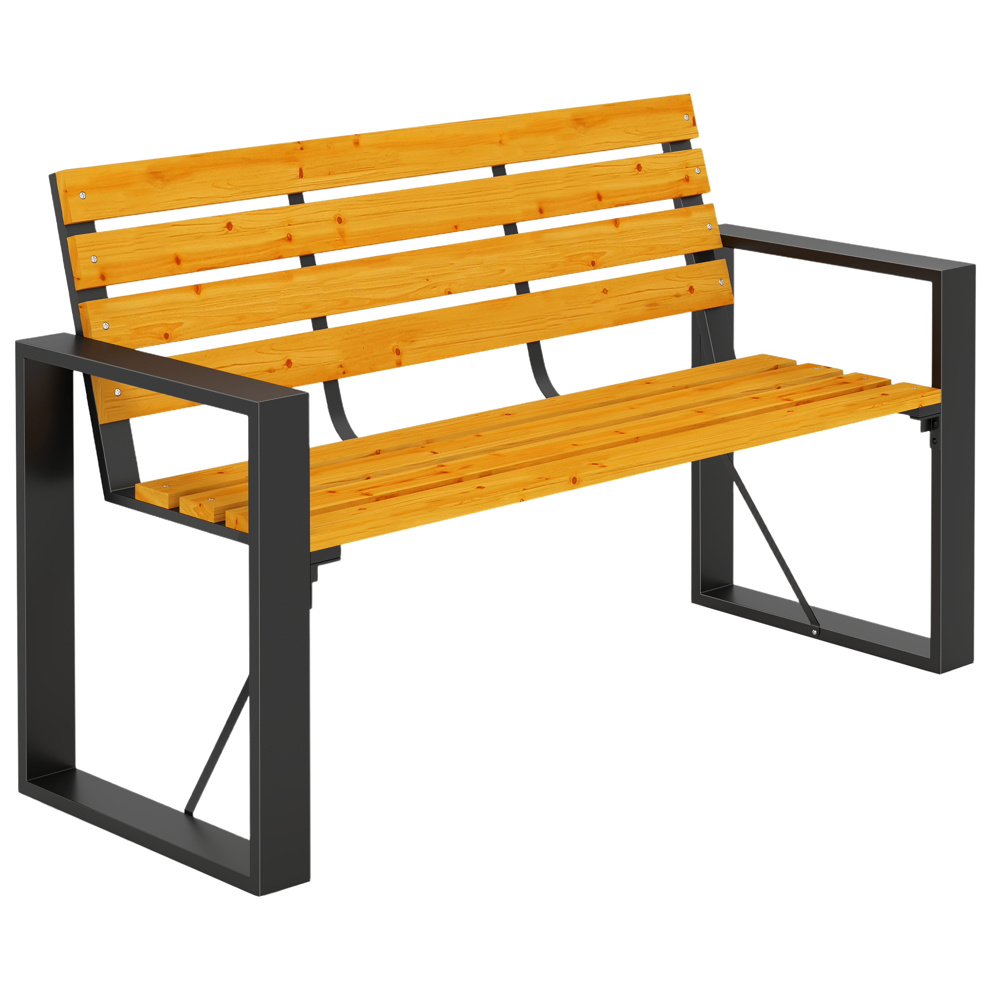 Gartenbank 2-Sitzer Wetterfest Holzbank mit Lamelldesign Armlehnen, Holz Sitzbank bis 240 kg Naturholz