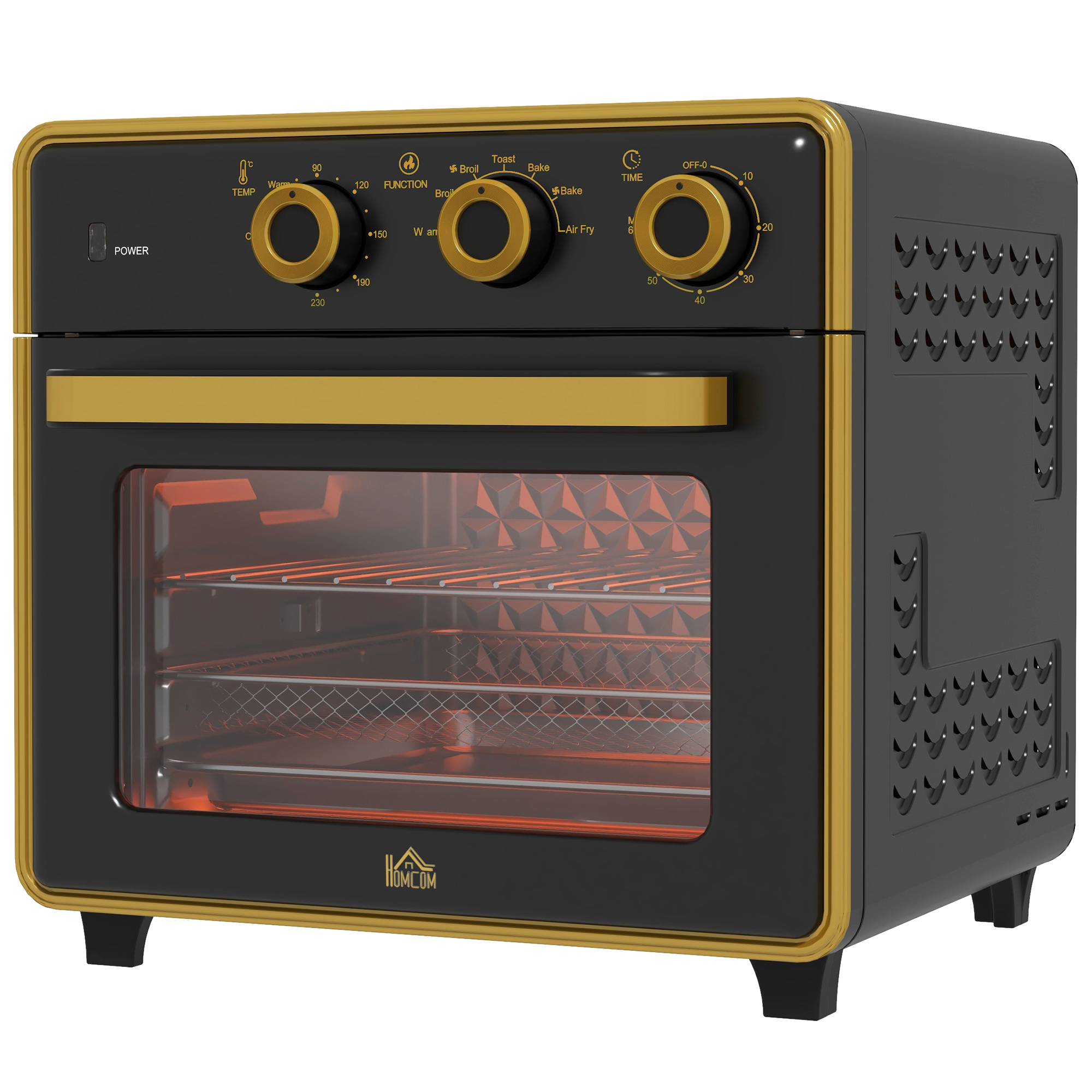 Mini-Backofen, 20 Liter, ölfreies Frittieren, Grillen, Backen, Umluft, 90-230° C, Timer, 1400W, schwarz+gold
