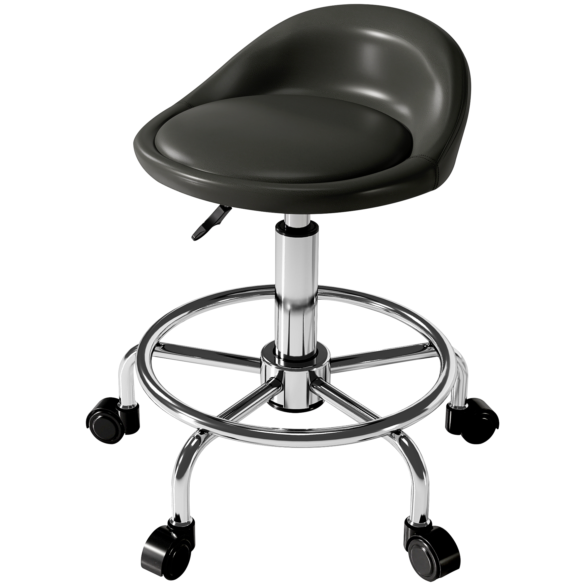 Rollhocker höhenverstellbar mit Rückenlehne Drehhocker 59-75 cm Arbeitshocker 360° drehbar Schwarz