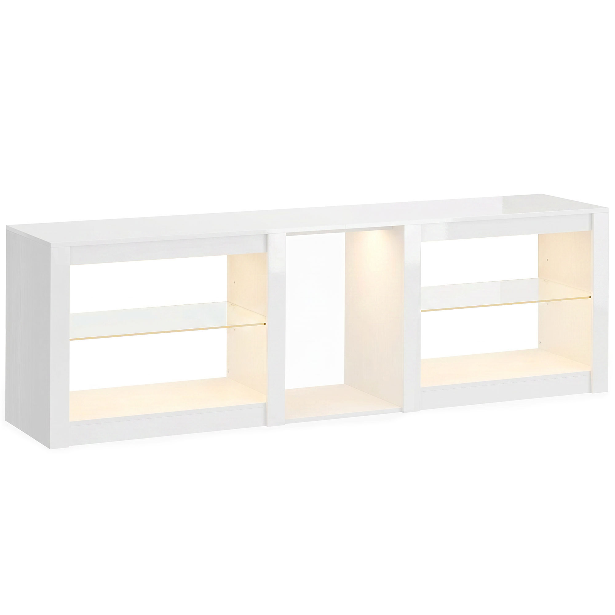 TV-Lowboard mit RGB-LED-Beleuchtung, Modernes TV-Möbel mit verstellbaren Glasböden, für Fernseher bis 75 Zoll, Weiß