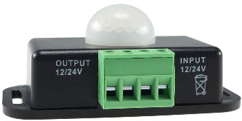 Bewegungsmelder 12-24V=, 6A, IP20, bis 8m Reichweite, 60°, 1-10min