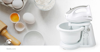 Handmixer | 200 W | 5 Geschwindigkeitsstufen | Turbo Funktion | Schüssel drehen / 2 Knethaken / 2 Quirle | Grau / weiß