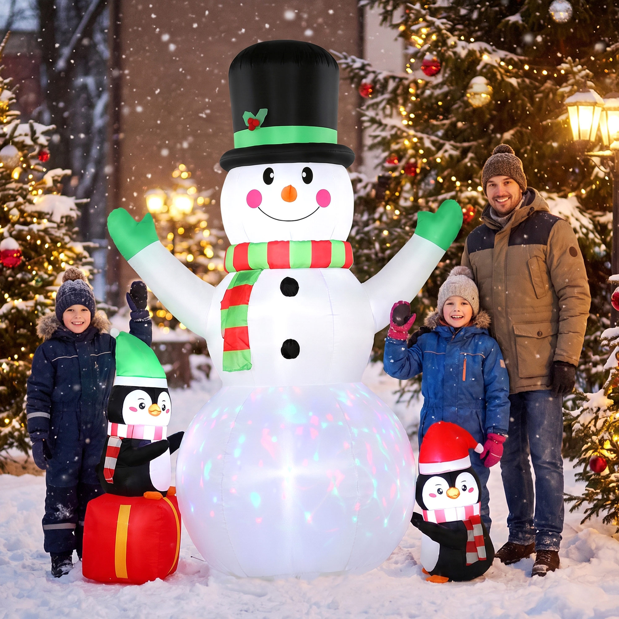 Aufblasbarer Weihnachts-Schneemann, 243 cm, mit buntem LED-Licht, für draußen