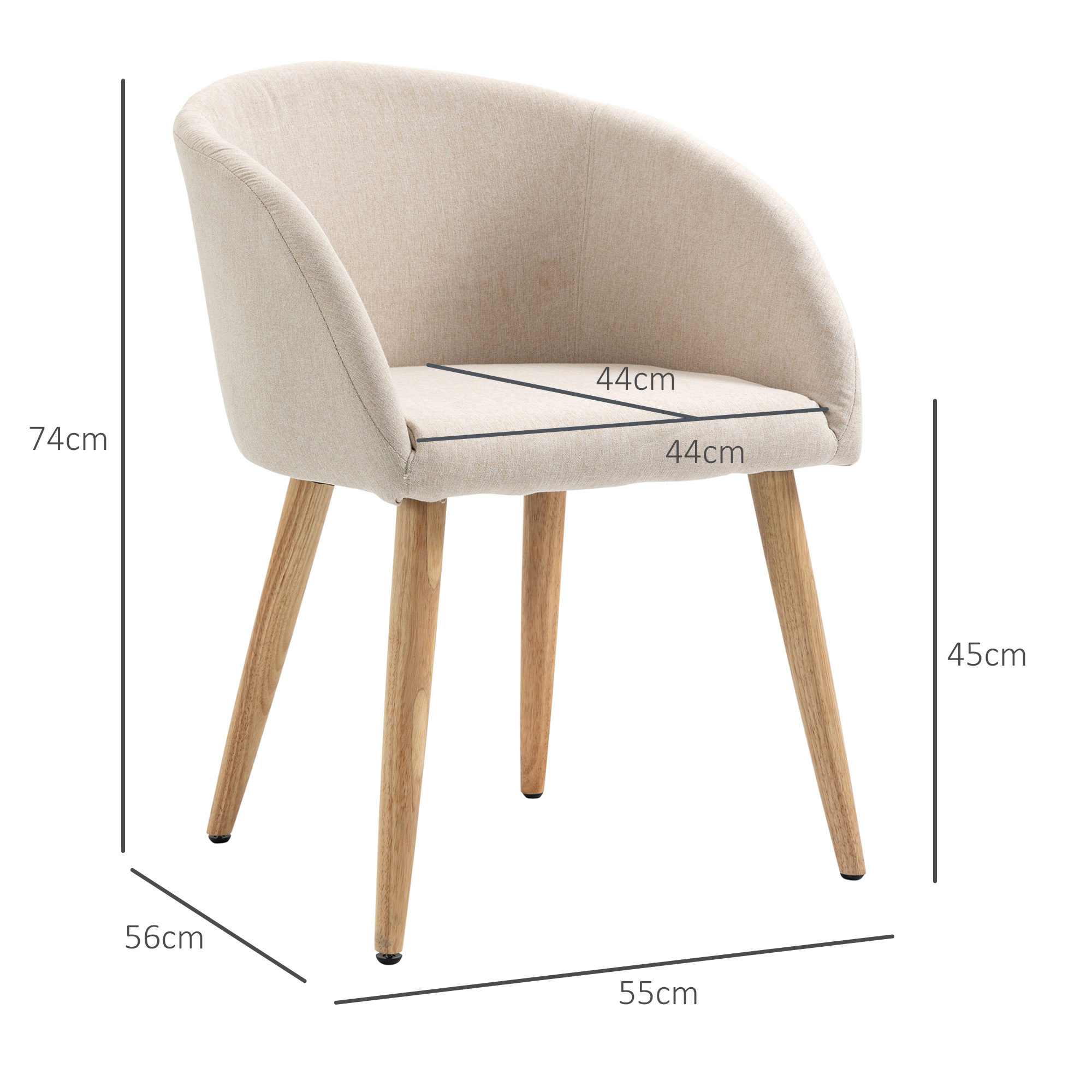 2er-Set gepolsterte Stühle, skandinavisches Design, Polsterstühle mit Holzbeinen, rutschfeste Pads, 150 kg Belastbarkeit, Beige