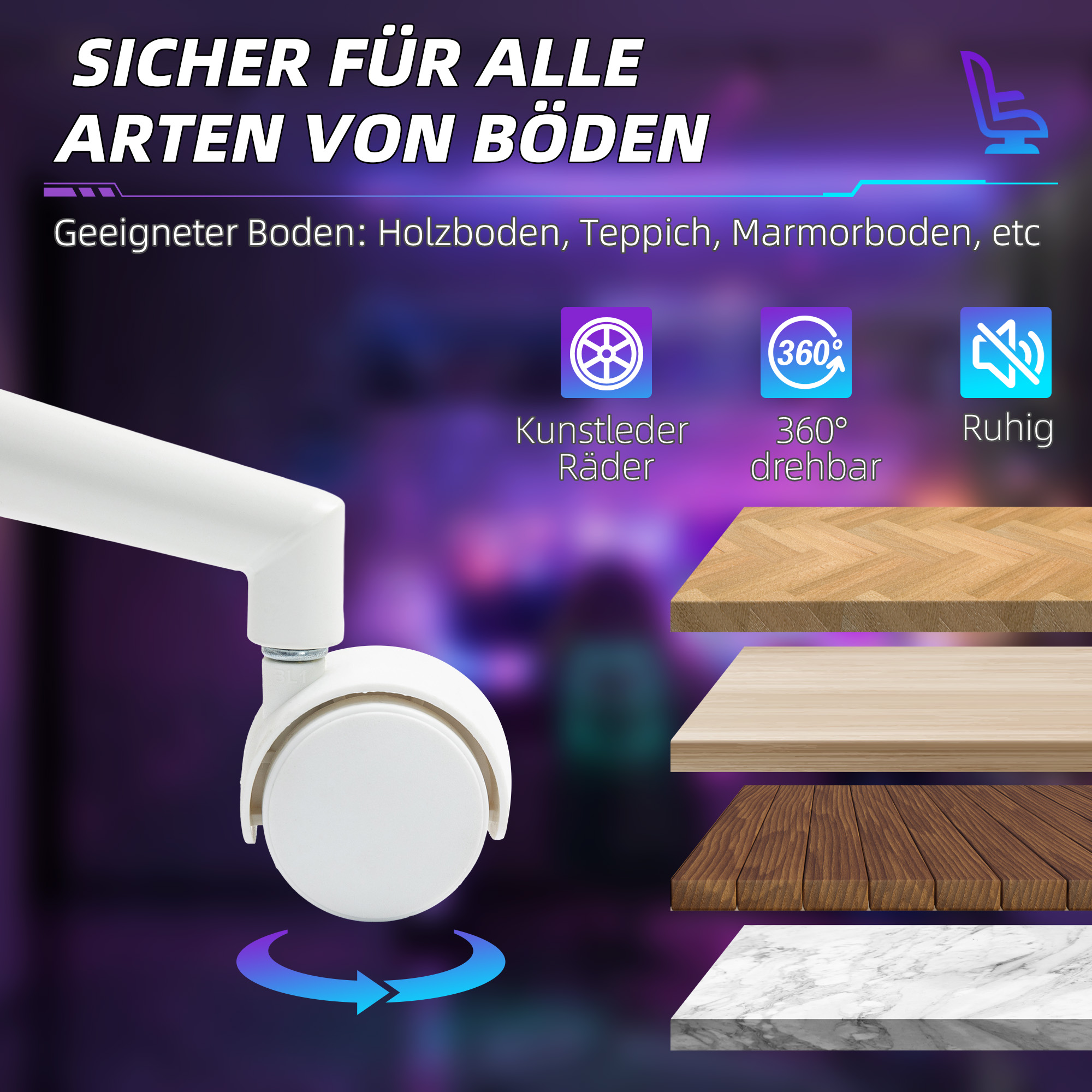 Gaming-Sessel, verstellbare Armlehnen & Rückenlehne, Kunstlederbezug, bis 120 kg, Blau