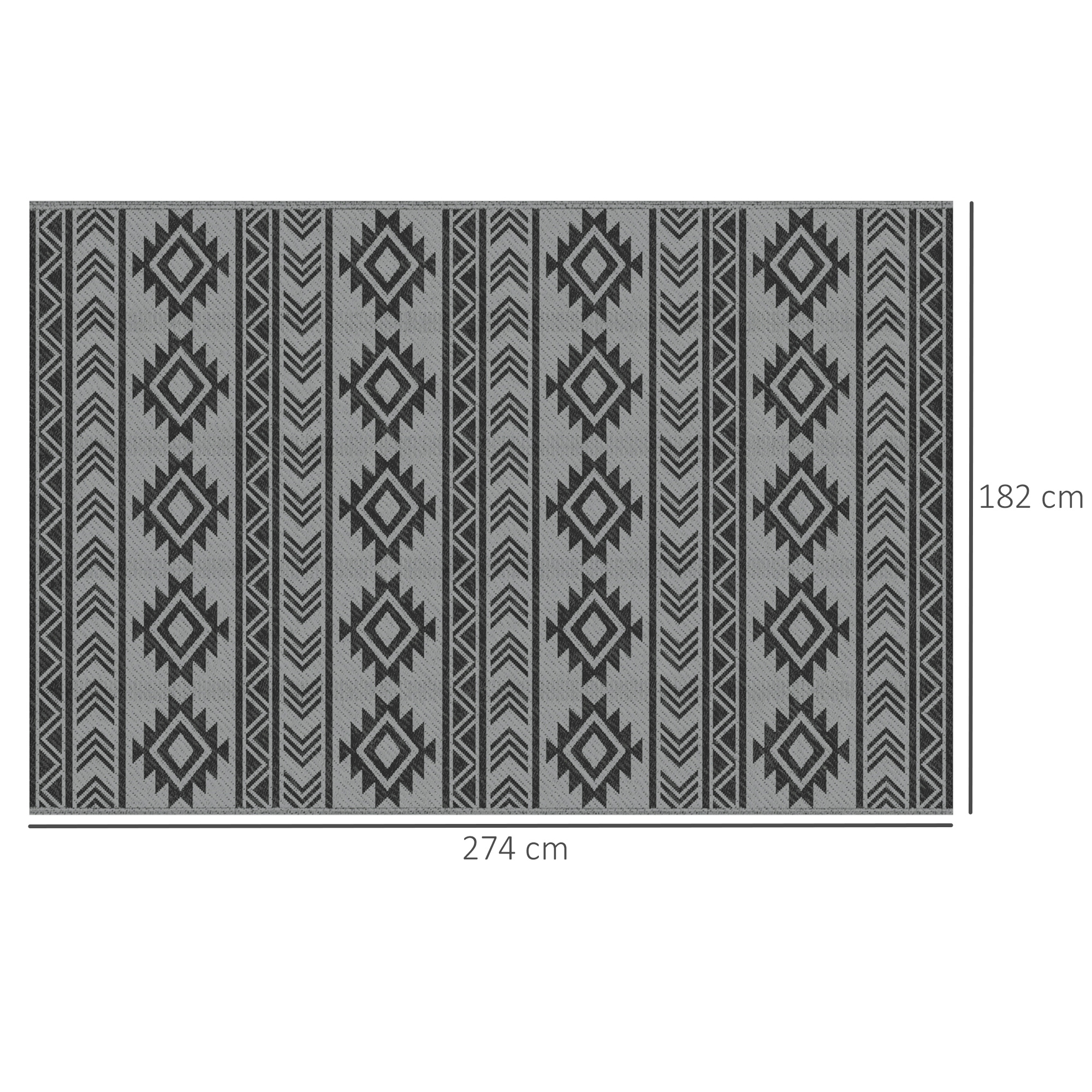 Outdoor-Teppich, wasserdicht, doppelseitiges Design, hochwertige Kunststofffaser, schwarz+grau, 182 x 274cm