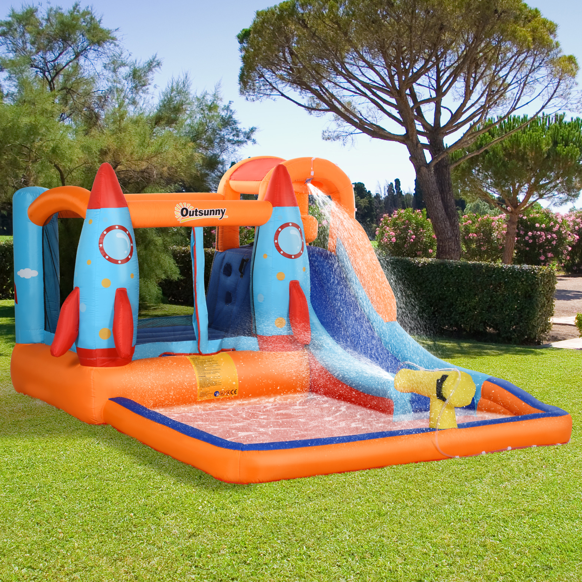 aufblasbare Hüpfburg inkl. Gebläse, Flicken und Befestigungsmaterial, 350 cm x 250 cm x 185 cm, Mehrfarbig