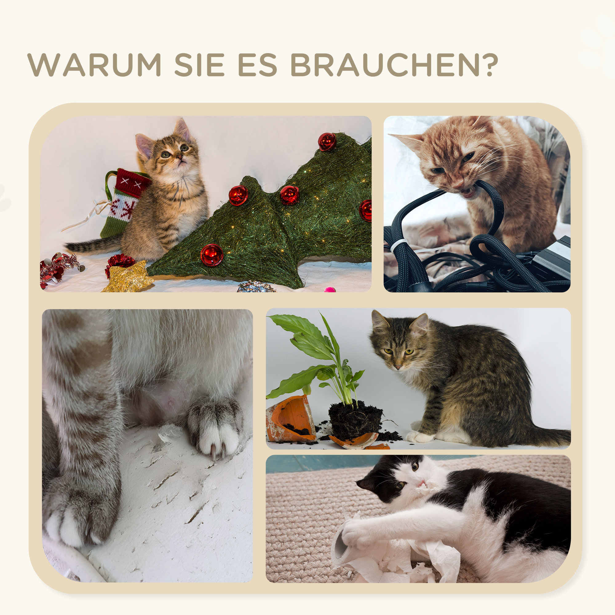 Katzentreppe, Kratzbaum, drei Stufen, Spielball, grau+holzfarben, 45 x 40 x 48cm