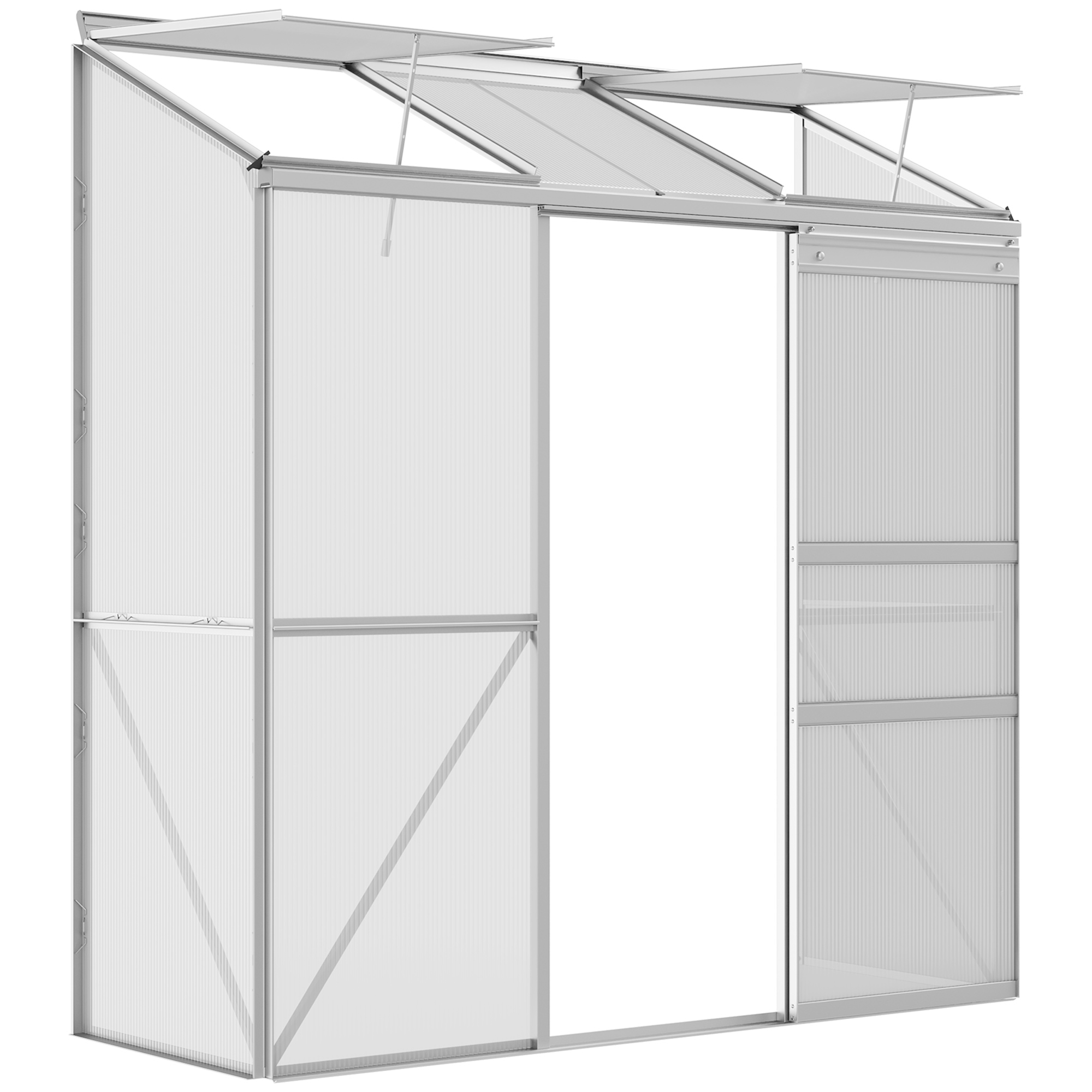 Anlehngewächshaus, Schiebetür, Dachfenster, Polycarbonat+Aluminium, Farbe: Silber, 192 x 68 x 196 cm