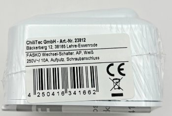 FASKO Wechsel-Schalter, AP, Weiß / 250V~/ 10A, Aufputz, Schraubanschluss