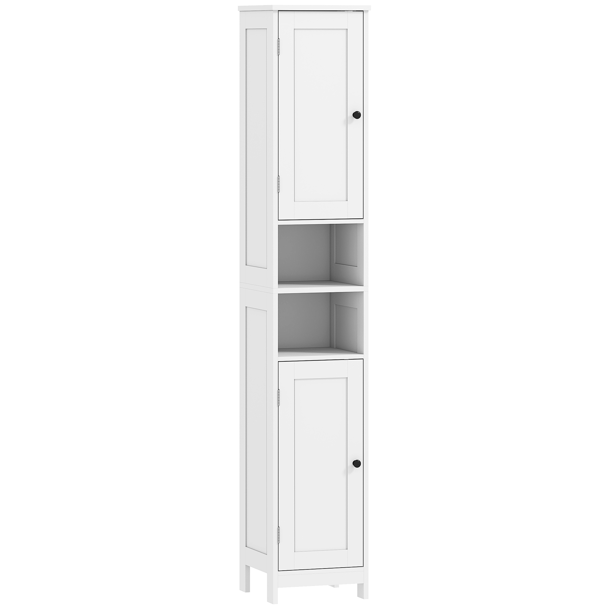 hoher schlanker Badezimmerschrank mit Türen, offene Regale, 30 x 30 x 170 cm, Weiß