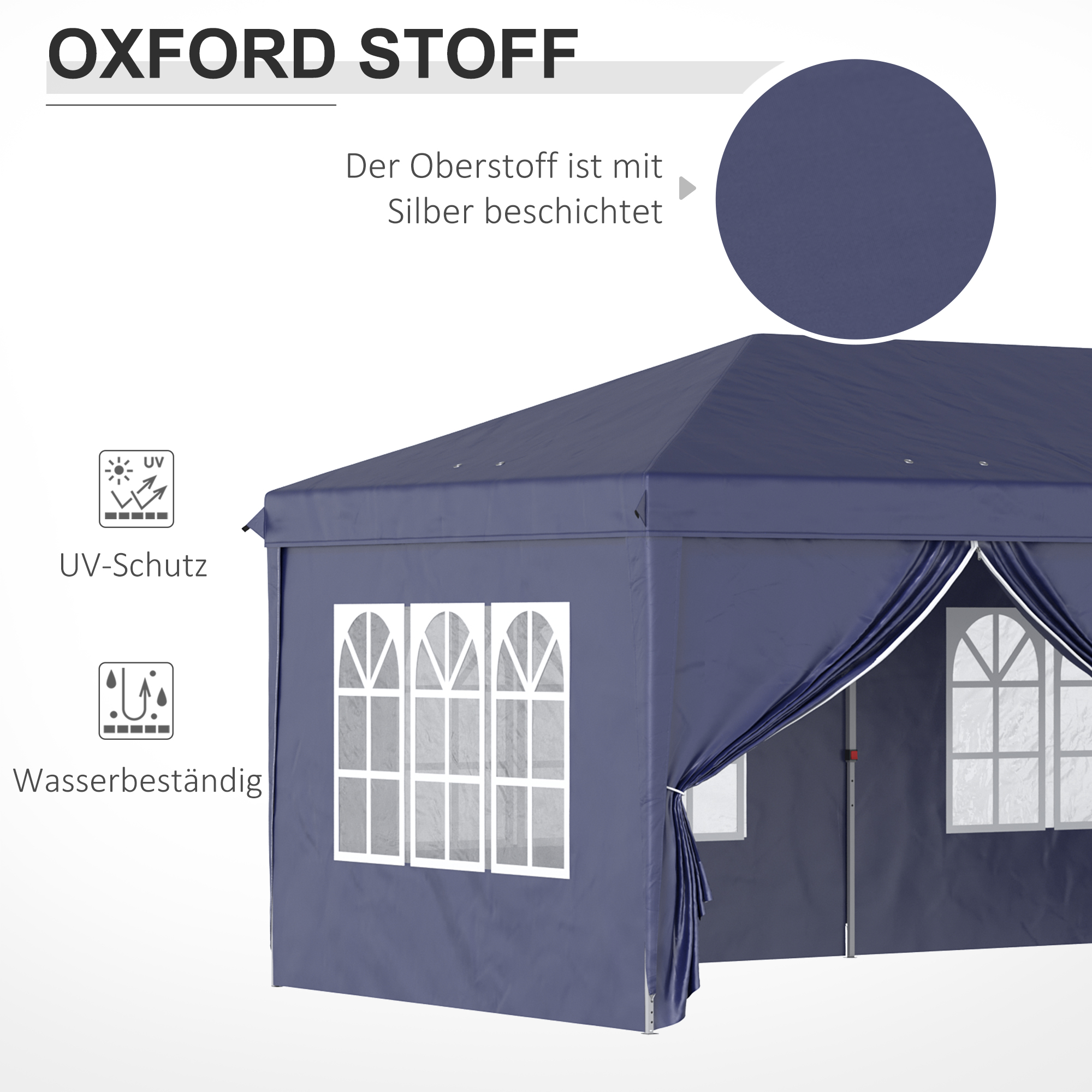 Faltpavillon 6 x 3 m, abnehmbare Seitenwände, große Fenster, Reißverschlusstüren, Stahlrahmen, Blau