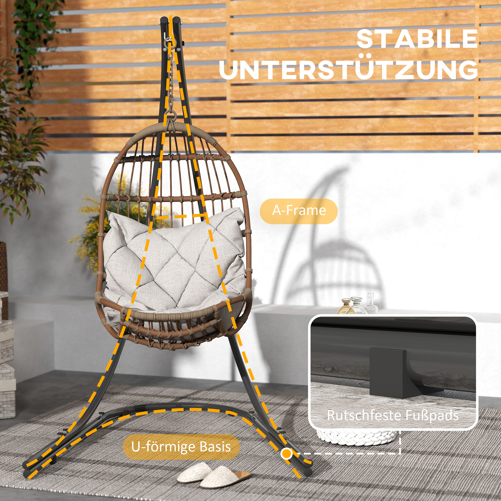 Gestell für Hängesessel in C-Form Metall Ständer mit Sockel für Hängesitz bis 150kg Schwarz